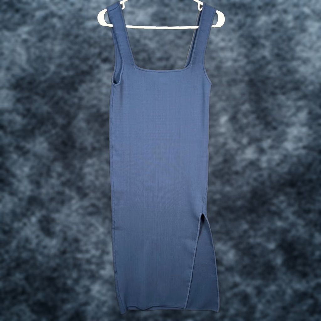 Shona Joy Dress Maxi Womens Large Blue Knit Sleeveless Ribbed Scoop Neck  Midi Party/Cocktail dress - crrs.pl