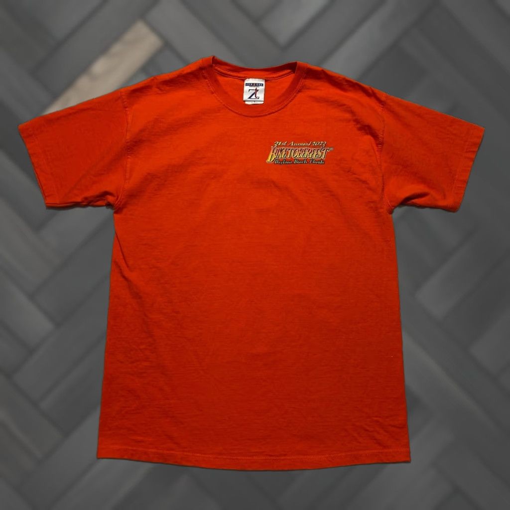 Jerzees VINTAGE Jerzees Biketoberfest 2023 Daytona Beach Florida Orange Biker T-Shirt Mens M Size US M / EU 48-50 / 2 - 1 Thumbnail