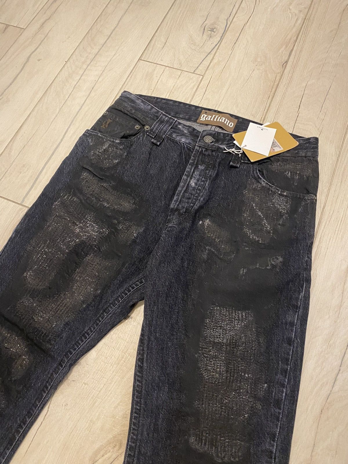 John Galliano DSWT! Galliano Black Waxed Distressed Denim Pants Size US 34 / EU 50 - 6 Thumbnail