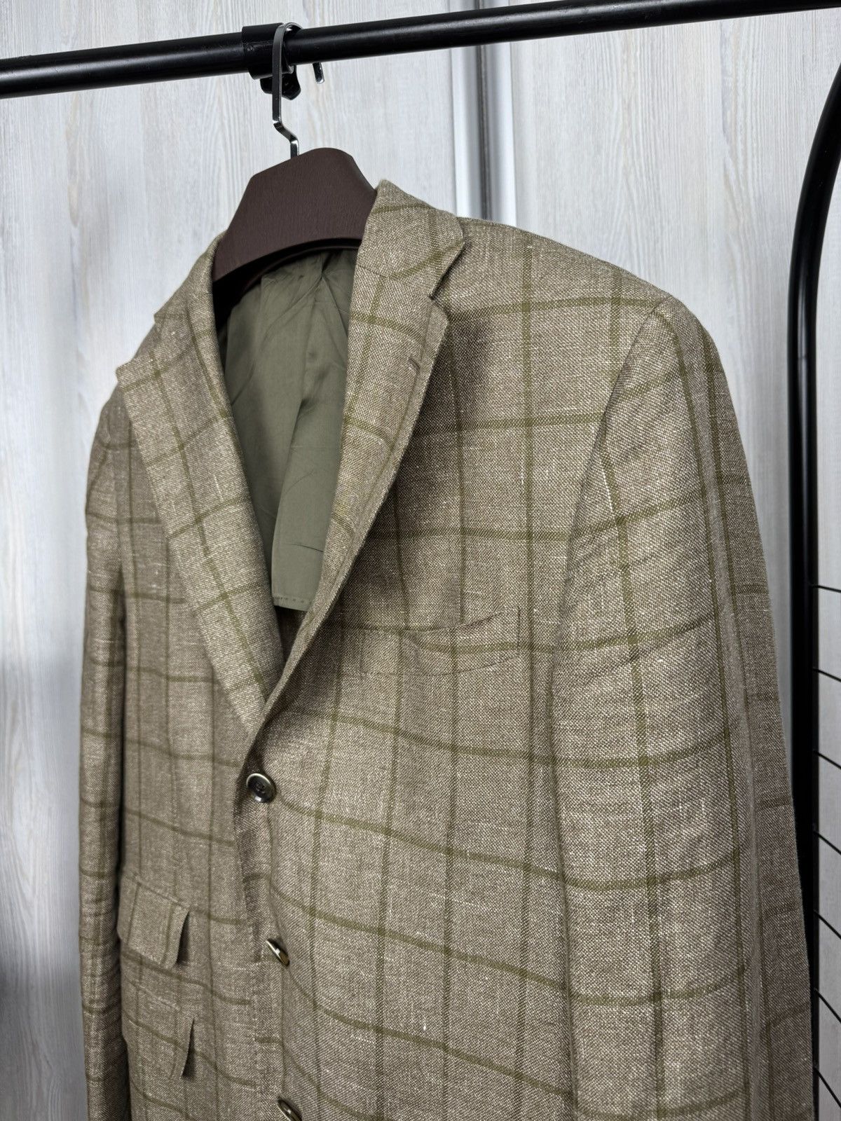 Doriani Doriani Milano beige checkered unlined linen wool blazer Size 44R - 5 Thumbnail