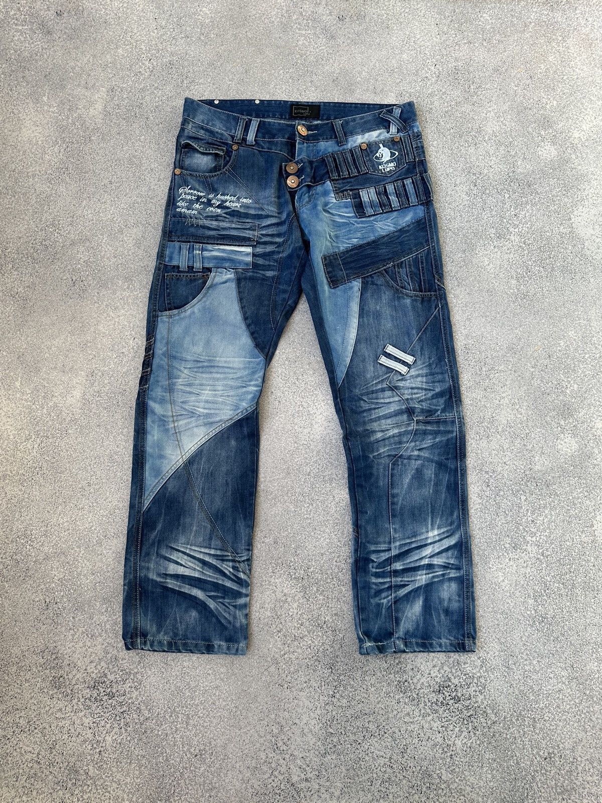 image of Archival Clothing x Vintage Kosmo Lupo Japanese Archival Patchwork Jeans in Blue, Men's (Size 36)