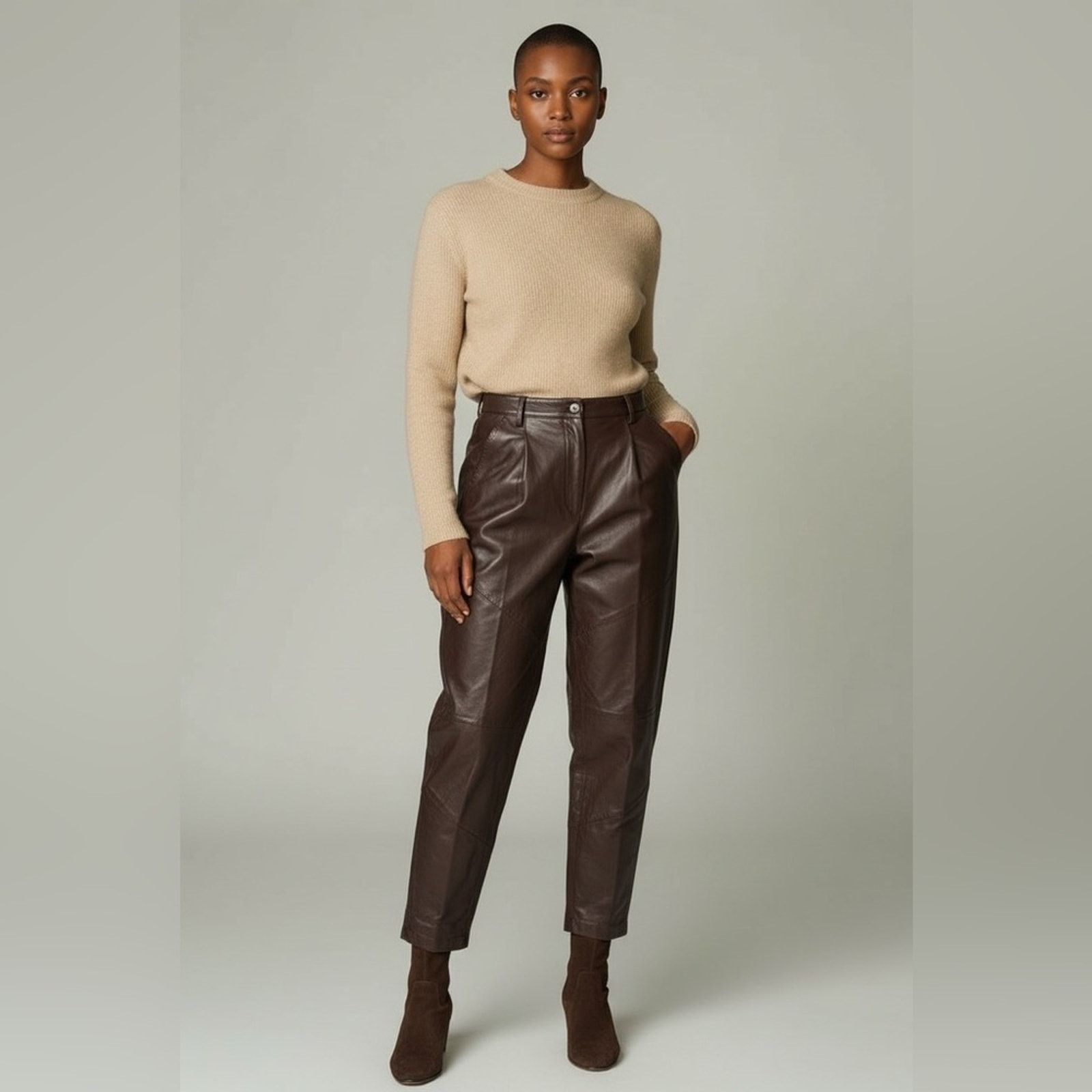 Other Madeleine Leather Brown Triple Pleated High Waist Trouser 4 Size 27" / US 4 / IT 40 - 1 Thumbnail