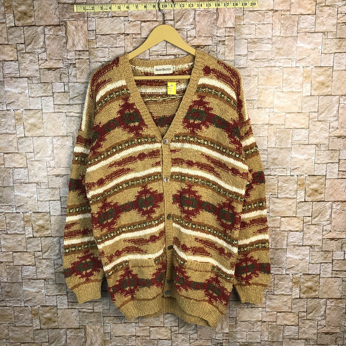 D Barry Bricken Brown Red art knitwear Cardigan #A372