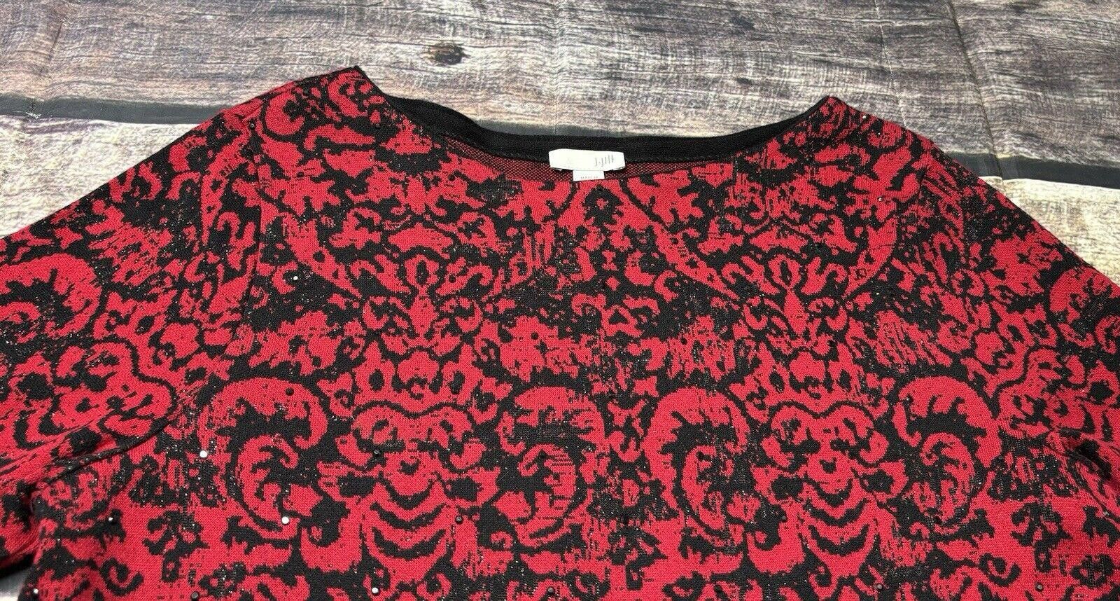 Other J Jill Sweater Women's M Red & Black Damask Studded Accent Size M / US 6-8 / IT 42-44 - 5 Thumbnail