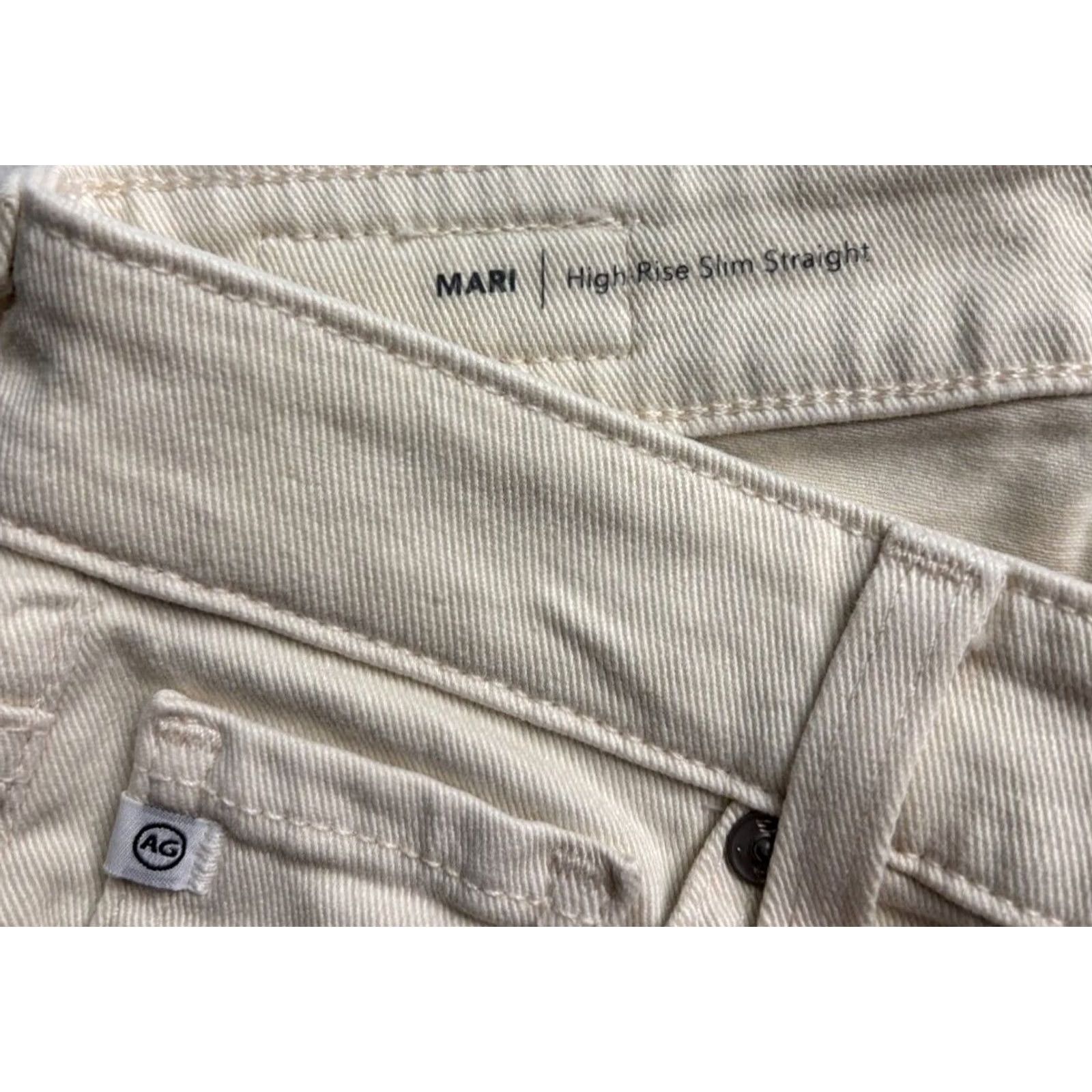 Vintage AG Mari High Rise Slim Straight Stretch Jeans Cream Women Size 23R Fits (24x29) Size 40" / US 18 - 3 Thumbnail