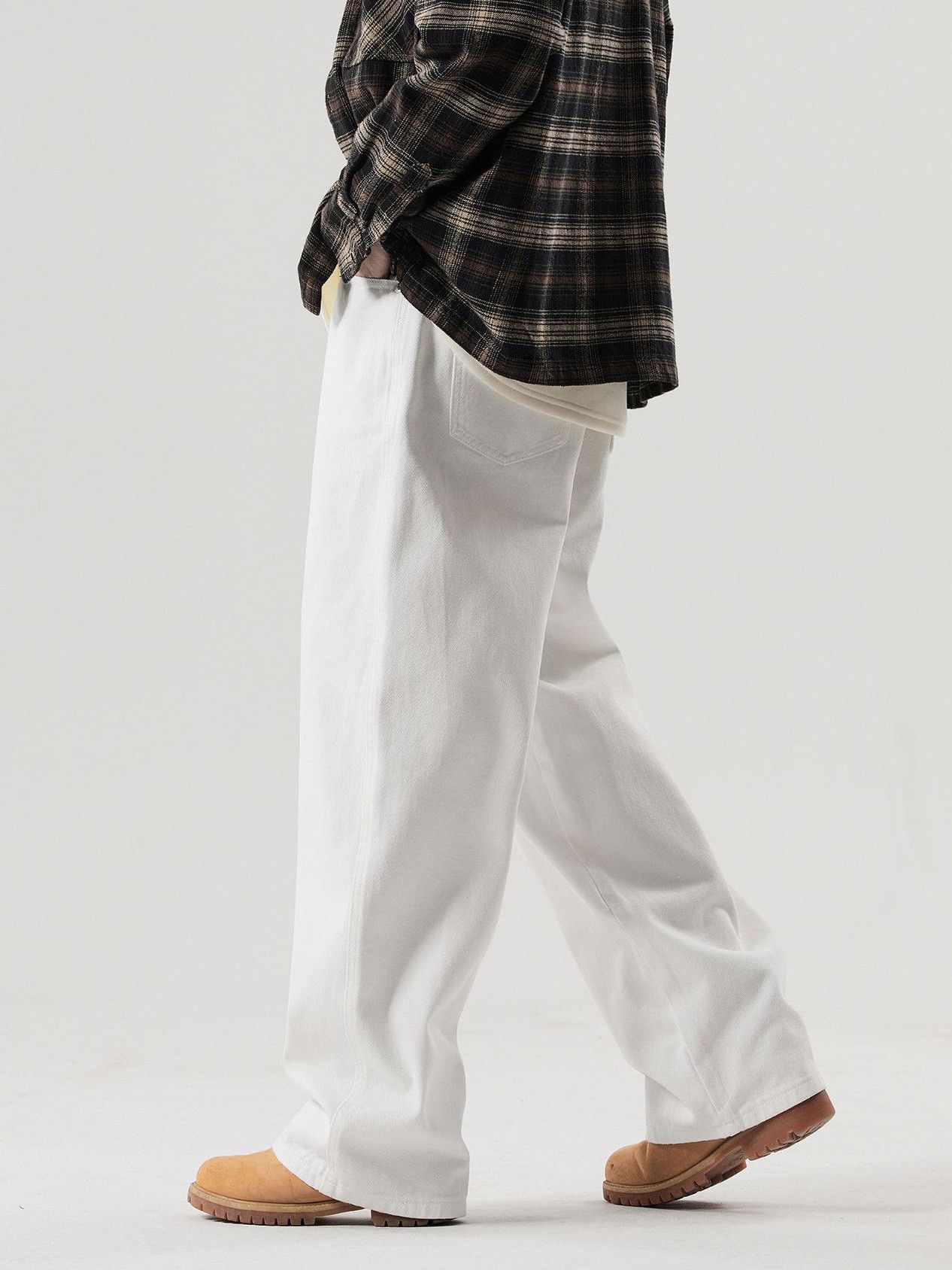 Japanese Brand Men's white straight-leg trendy cleanfit wide-leg jeans Size US 32 / EU 48 - 4 Thumbnail