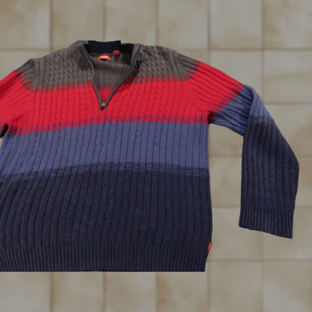 Izod IZOD Sweater Pullover Long Sleeve V-Neck Pullover Regular Size L Blue Knit Cotton Zipper Casual Mens Classic - 1/4 Zip (no N/A) Size US L / EU 52-54 / 3 - 1 Thumbnail