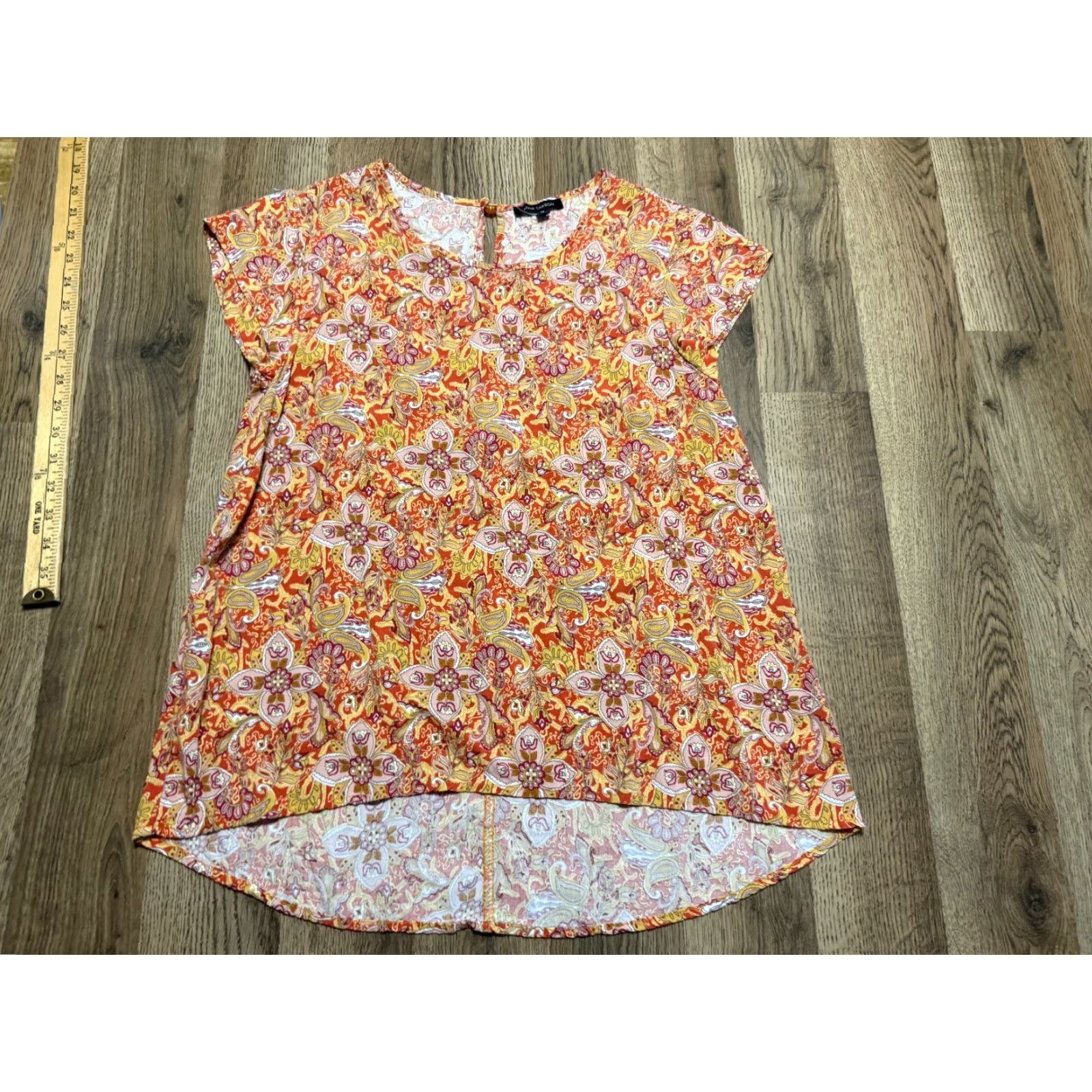 Annex Anne Carson Blouse Women's M Orange Floral Paisley Modern Casual Shirt Womens Size M / US 6-8 / IT 42-44 - 2 Thumbnail