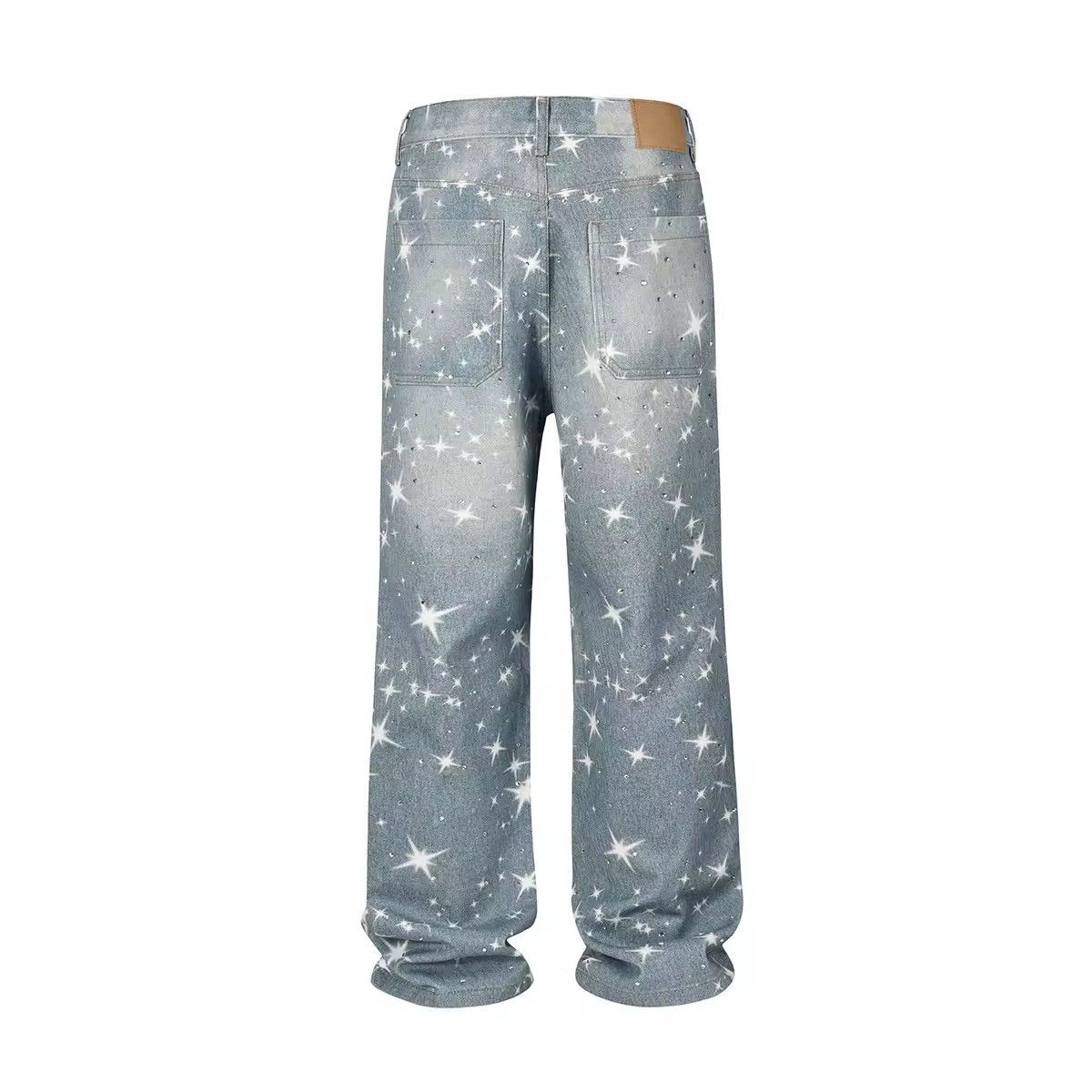 Designer Stars Rhinestone Washed Baggy Printed Jeans Size US 35 - 2 Thumbnail