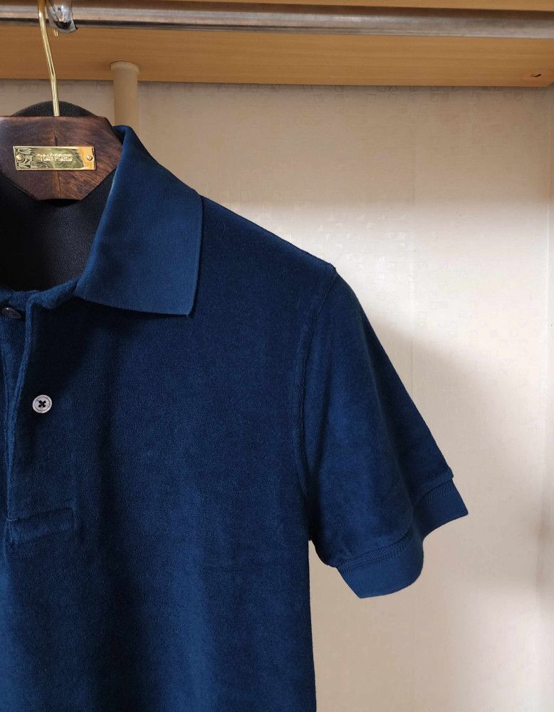 Tom Ford o1sm1stk0824 Terry Cotton Pique Collar Polo Shirt Ocean Navy Size US L / EU 52-54 / 3 - 2 Thumbnail