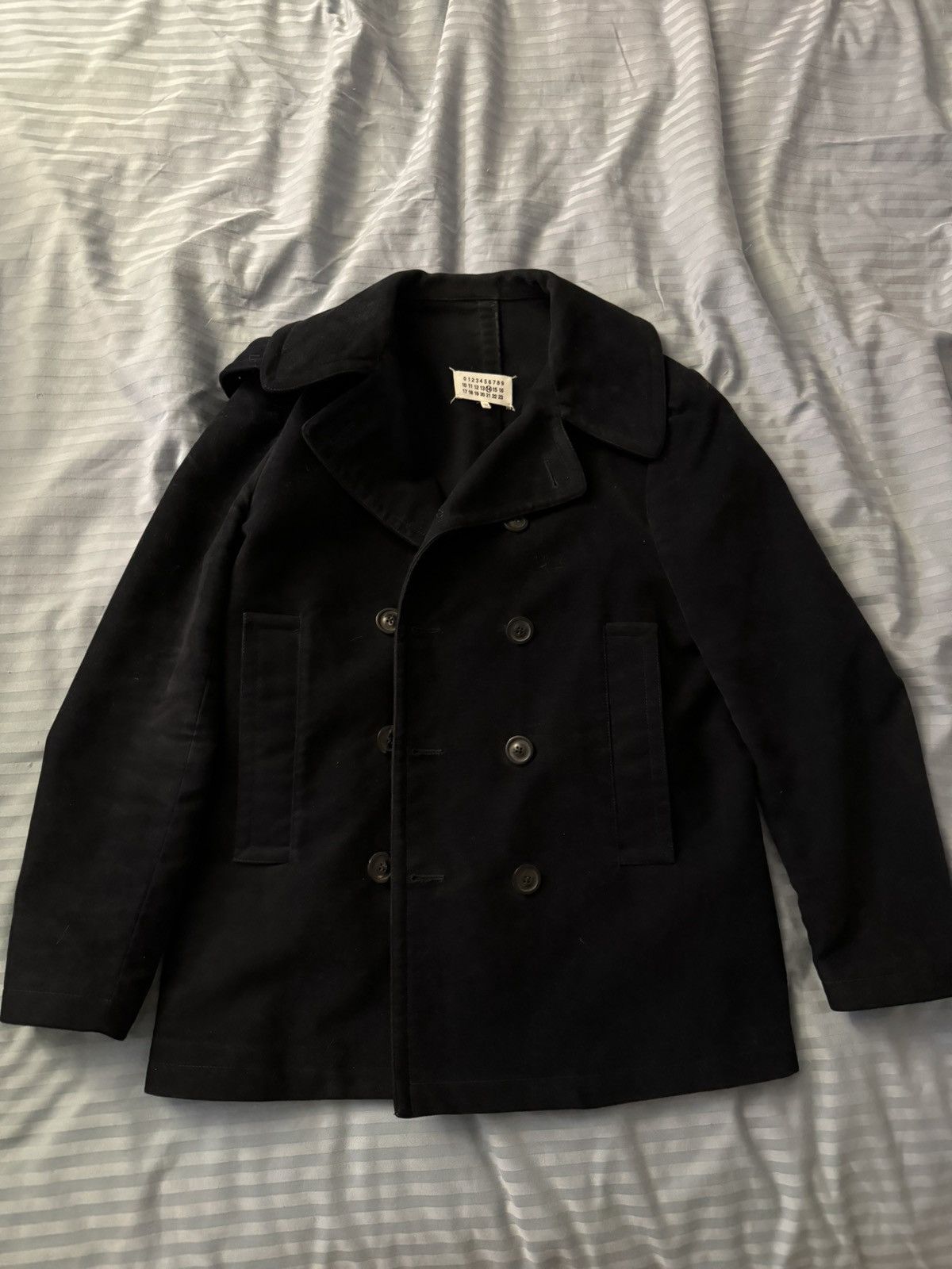 image of Maison Margiela Cotton Double Breasted Peacoat in Black, Men's (Size Medium)