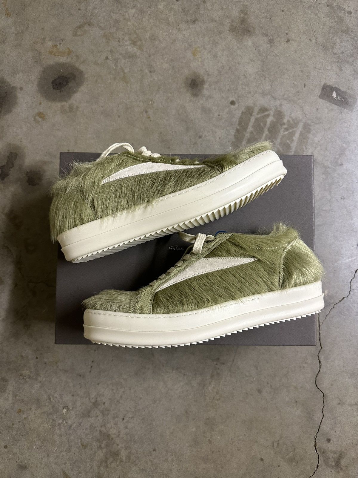 image of Rick Owens Luxor Pony Hair Vans Dirty Acid / Milk NWT Shoes in Green, Men's (Size 9)
