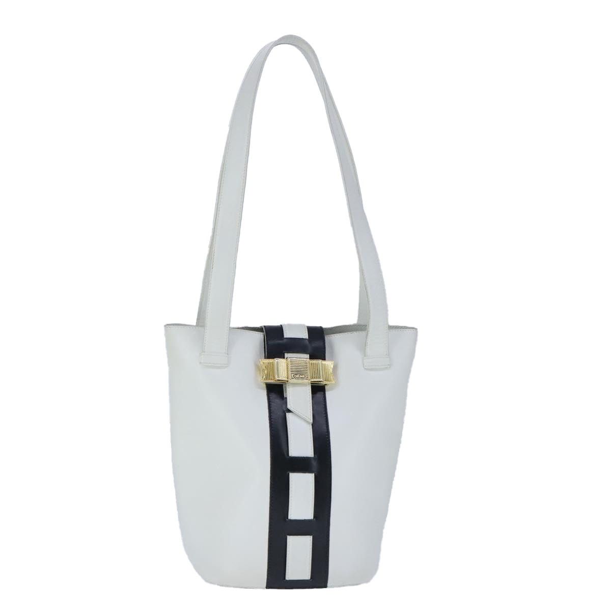 Celine CELINE Ribbon Tote Bag Leather White Black Size ONE SIZE - 1 Thumbnail