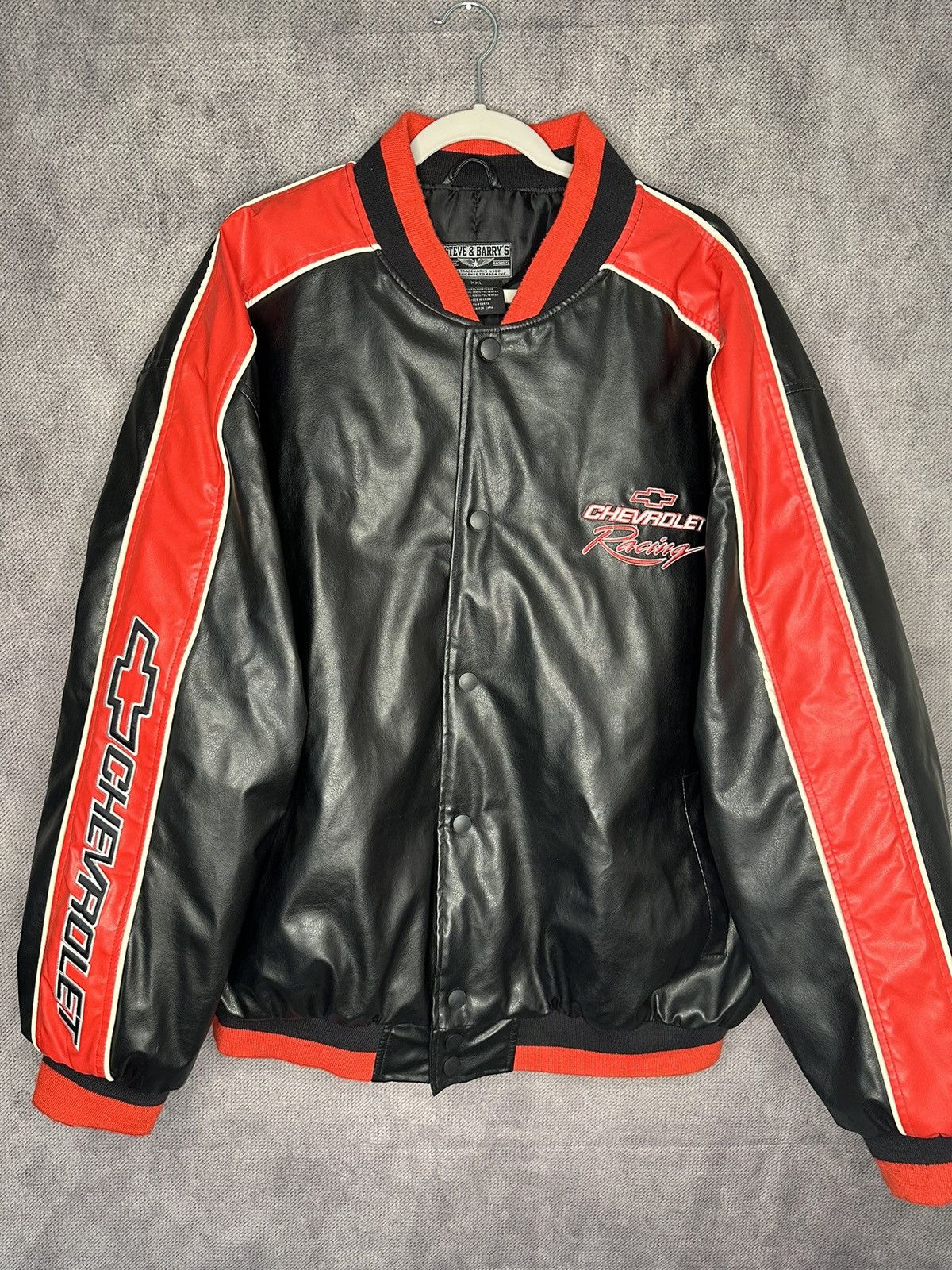 90s Oversized Black Leather Racer Jacket (L)