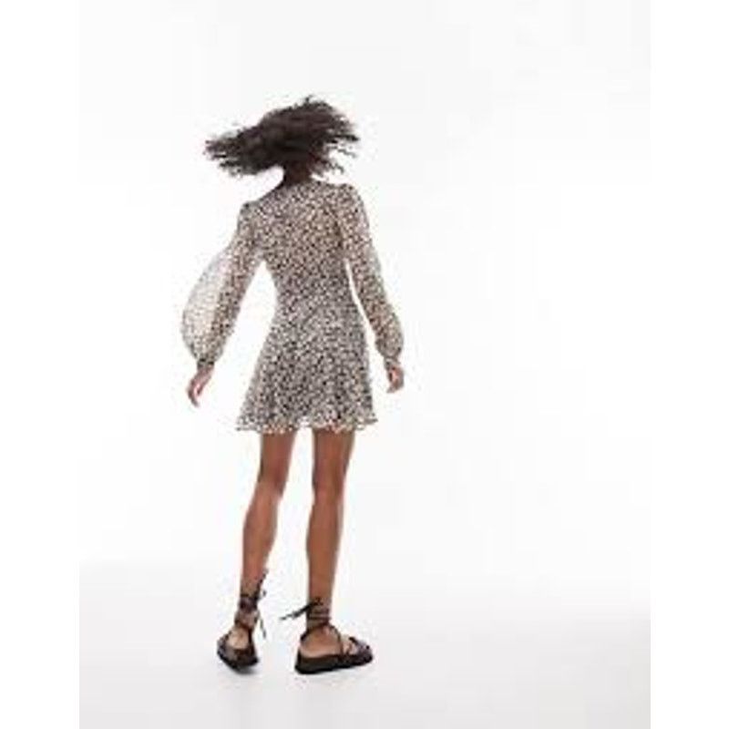 Topshop Topshop | V-Neck Mini Dress in Ditsy Vintage Rose | Size 12 Size XL / US 12-14 / IT 48-50 - 3 Thumbnail