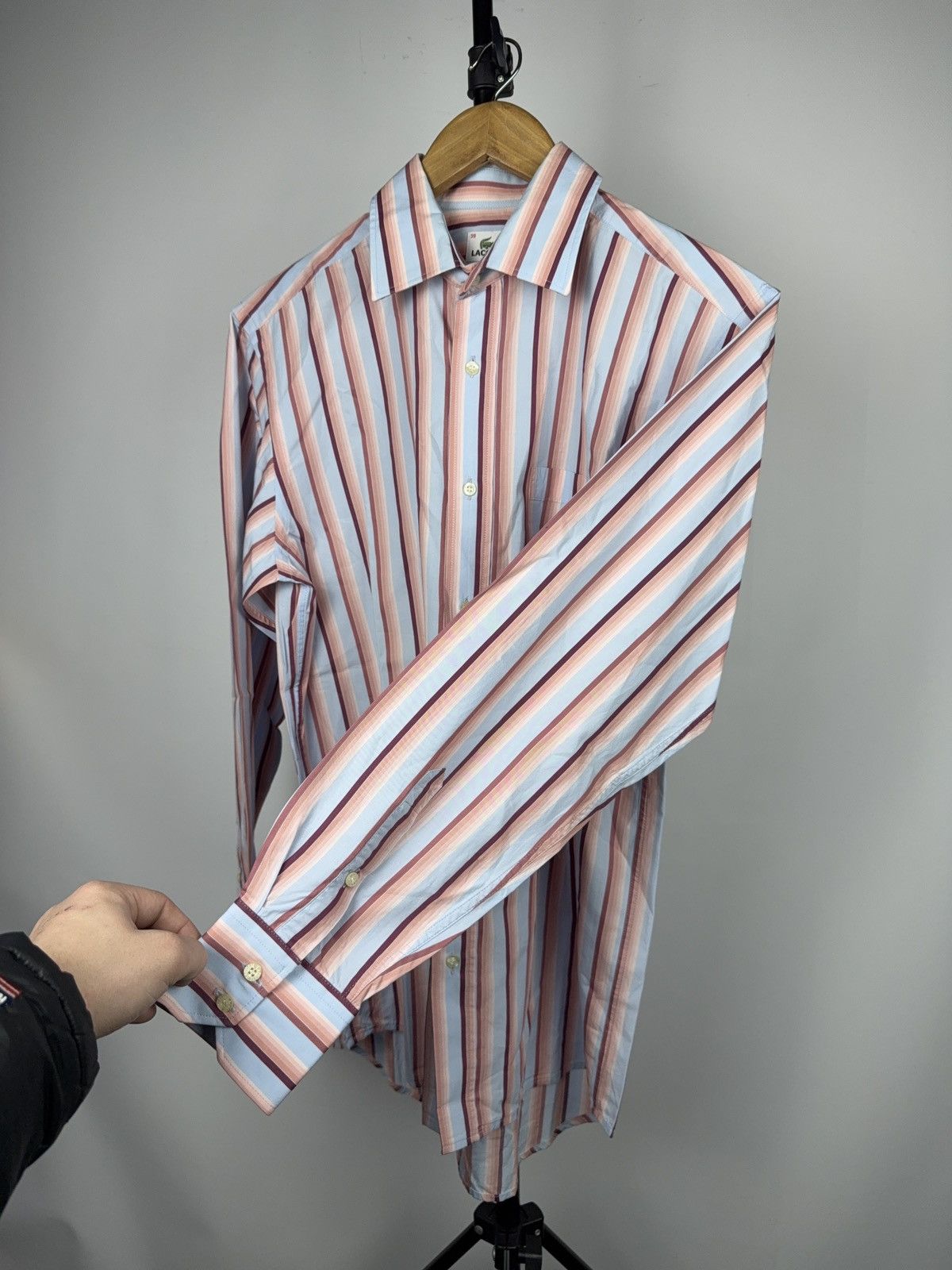 Lacoste 90s Lacoste Striped Button Up Shirt 39 M Blue Pink Vintage Size US M / EU 48-50 / 2 - 10 Thumbnail