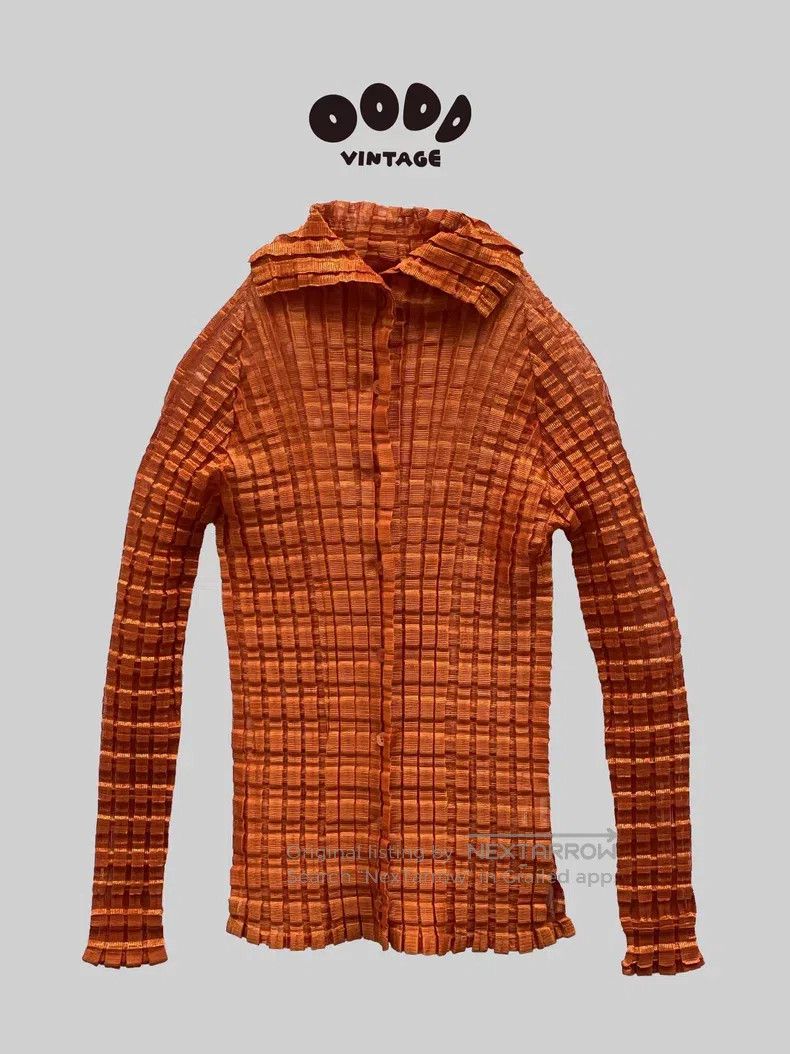 Issey Miyake Issey Miyake Size: Medium Golden Orange Plaid Pleated Shirt Size US S / EU 44-46 / 1 - 1 Thumbnail