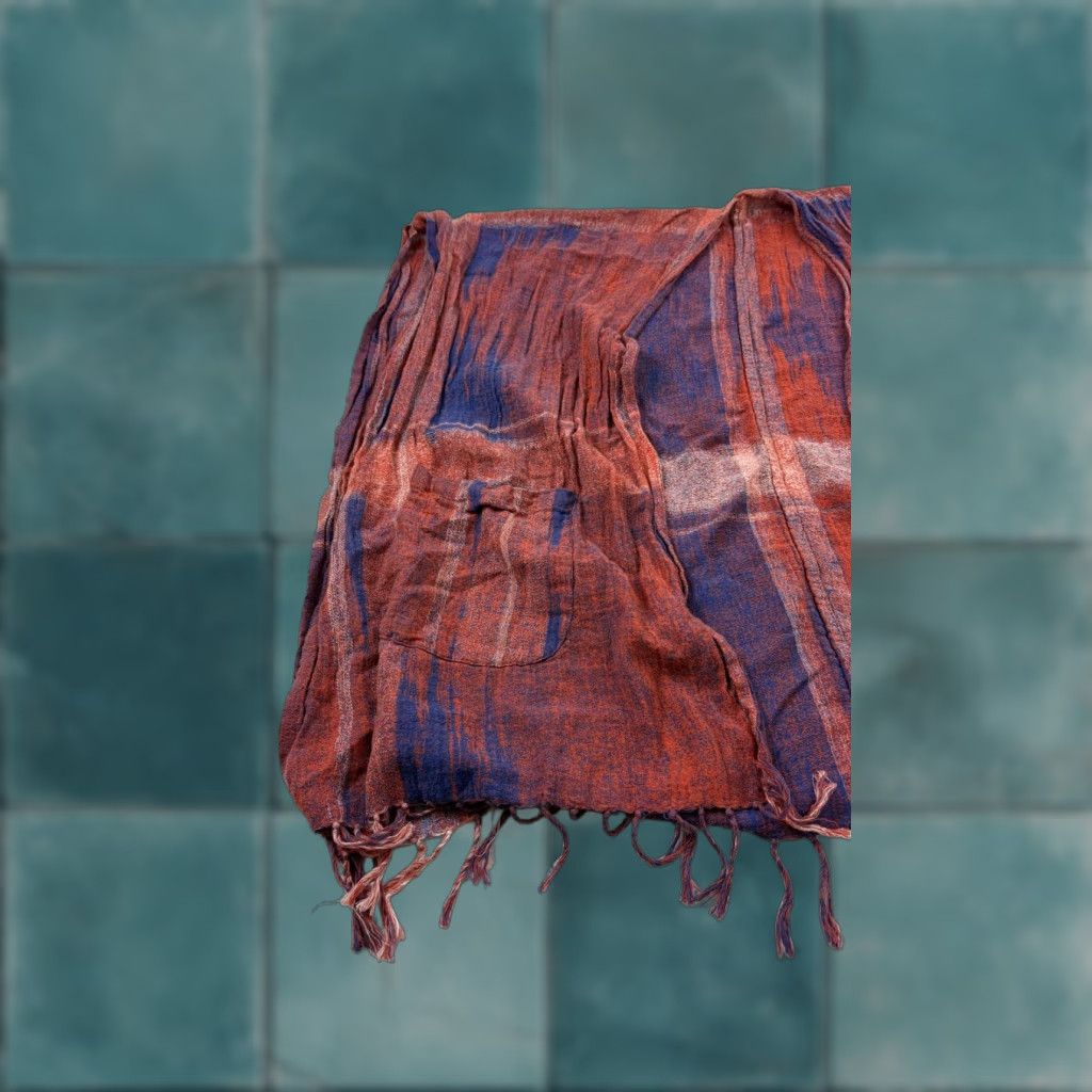 Lucky Brand Lucky Brand Scarf Shawl Wrap Womens One Size Red Blue Plaid Fringe Pocket Cotton Size ONE SIZE - 1 Thumbnail