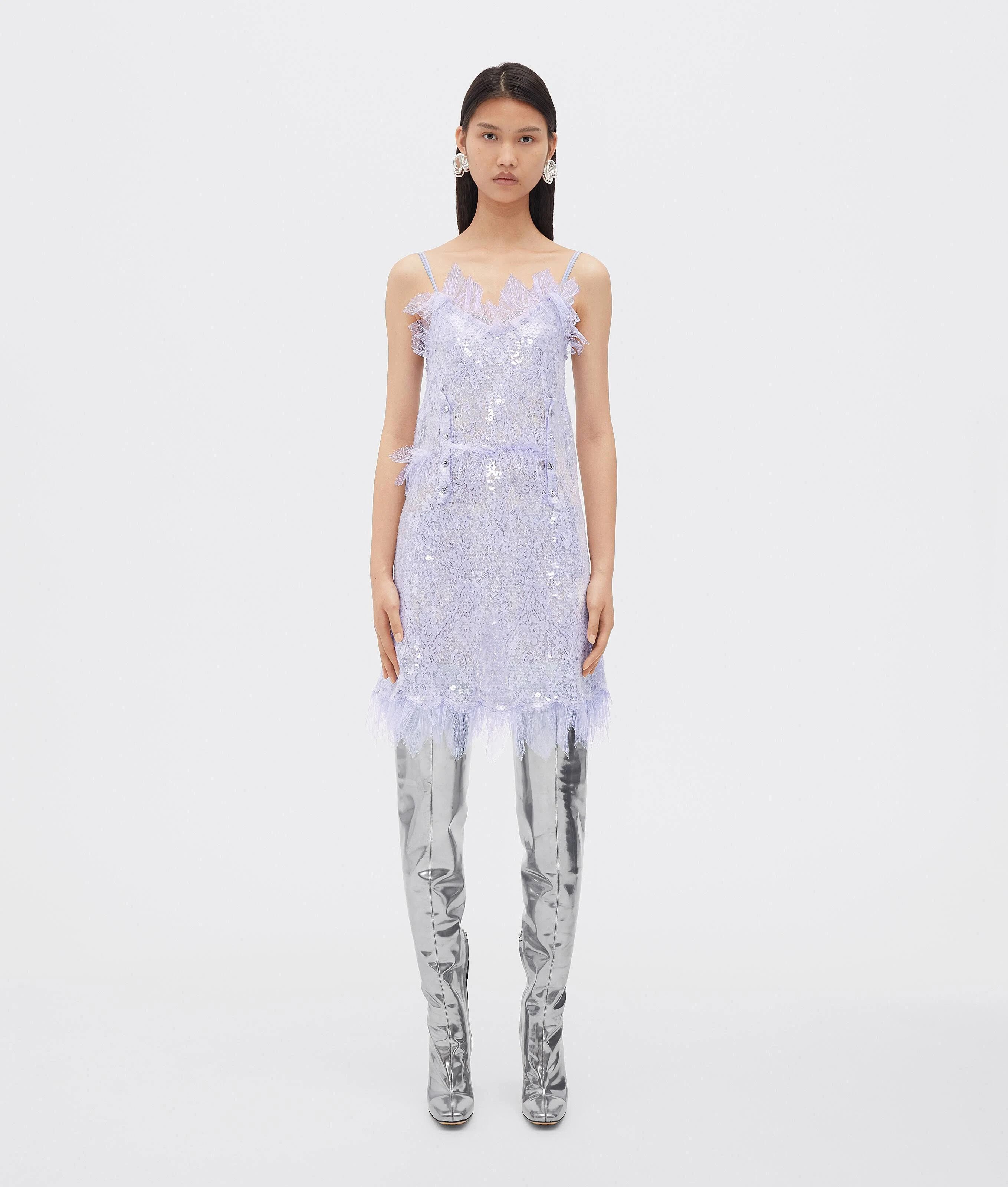 Bottega Veneta o1loc1c0225 716252 Cotton Floral Lace Sequins Dress Silver Size S / US 4 / IT 40 - 1 Thumbnail