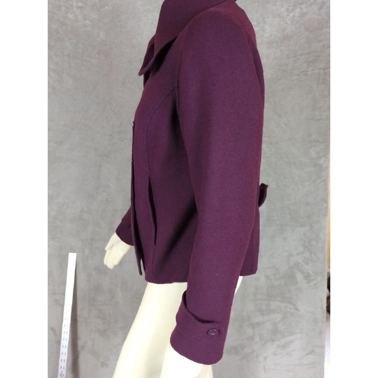 Nautica Womens Pea Coat Jacket Wool Short Size M Eggplant Purple Pockets Cambridge Dry Goods Regular Long Sleeve Button Front Casual Business Travel Size 32" / US 10 / IT 46 - 6 Thumbnail