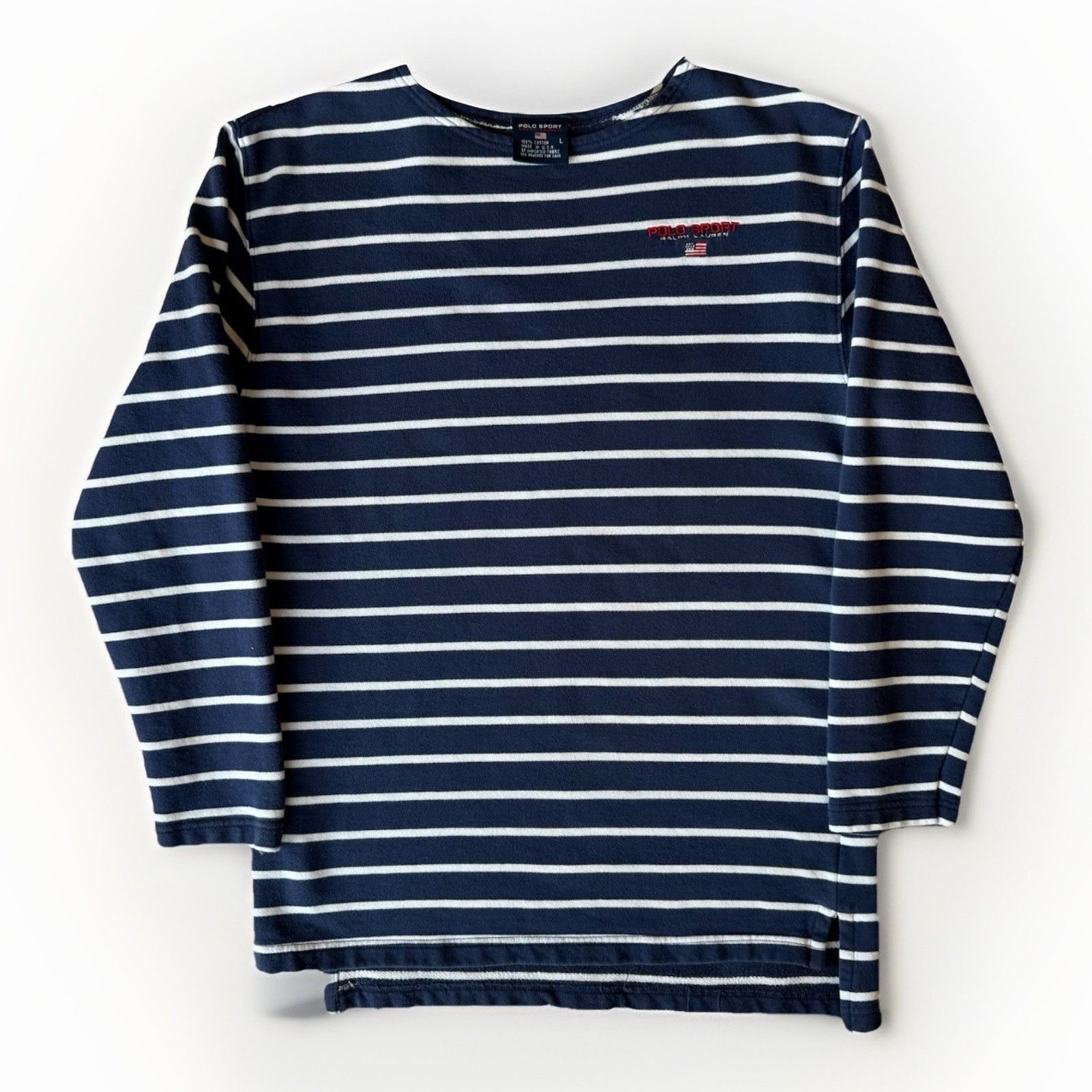 Polo Ralph Lauren Vintage Polo Sport Shirt Women's L Navy Striped Long Sleeve Size L / US 10 / IT 46 - 1 Thumbnail