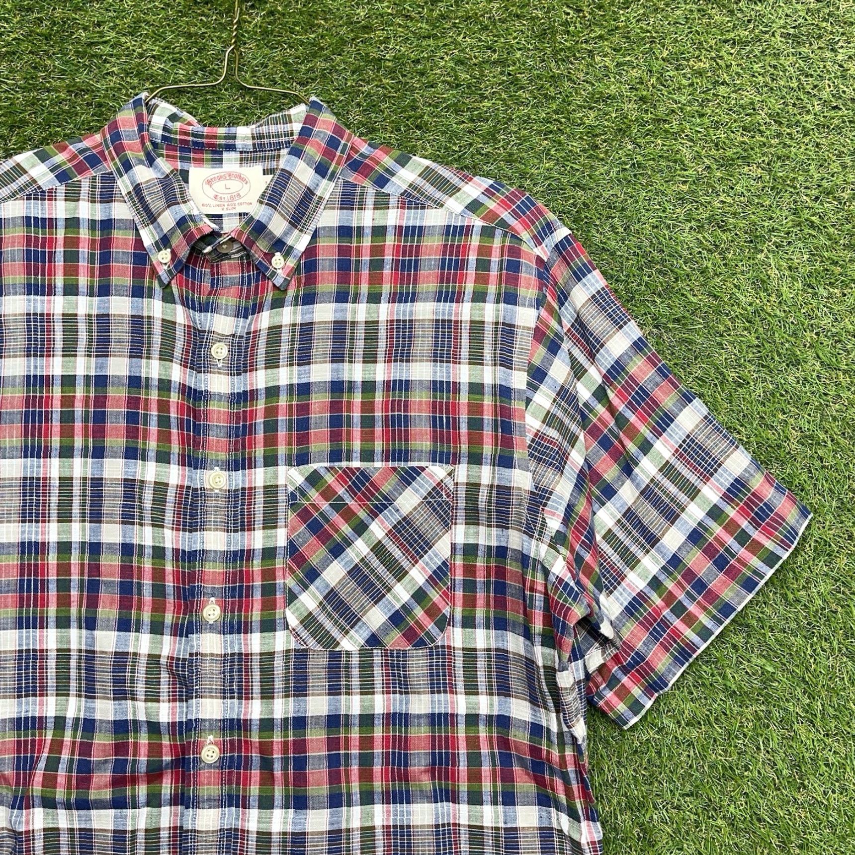 Brooks Brothers VINTAGE Brooks Brothers Shirt Mens Large Linen Blend Plaid Short Sleeve Button Up Work Size US L / EU 52-54 / 3 - 3 Thumbnail