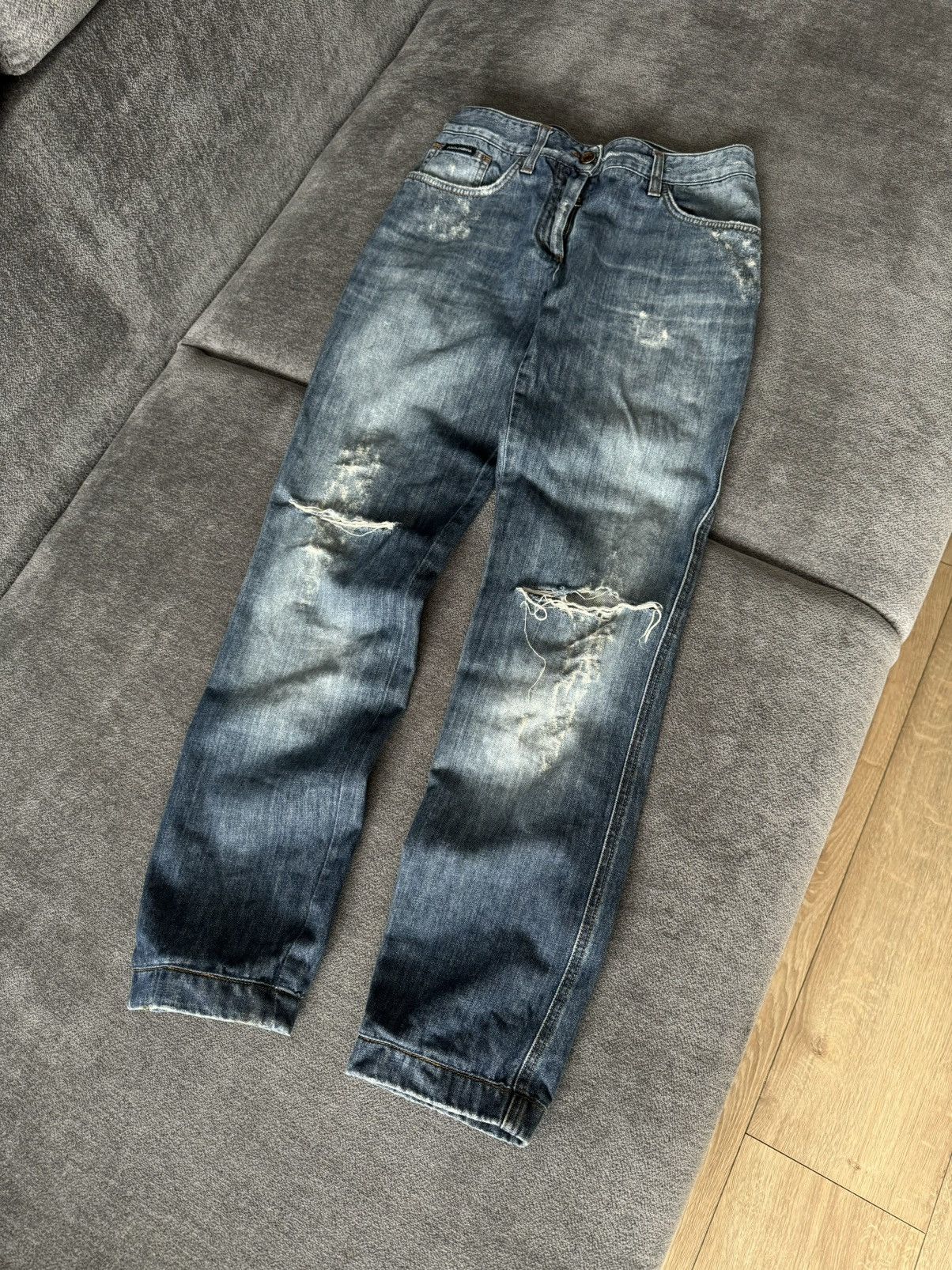 Vntg Y2K Dolce Gabbana Distressed Crush Thrashed Faded Jeans