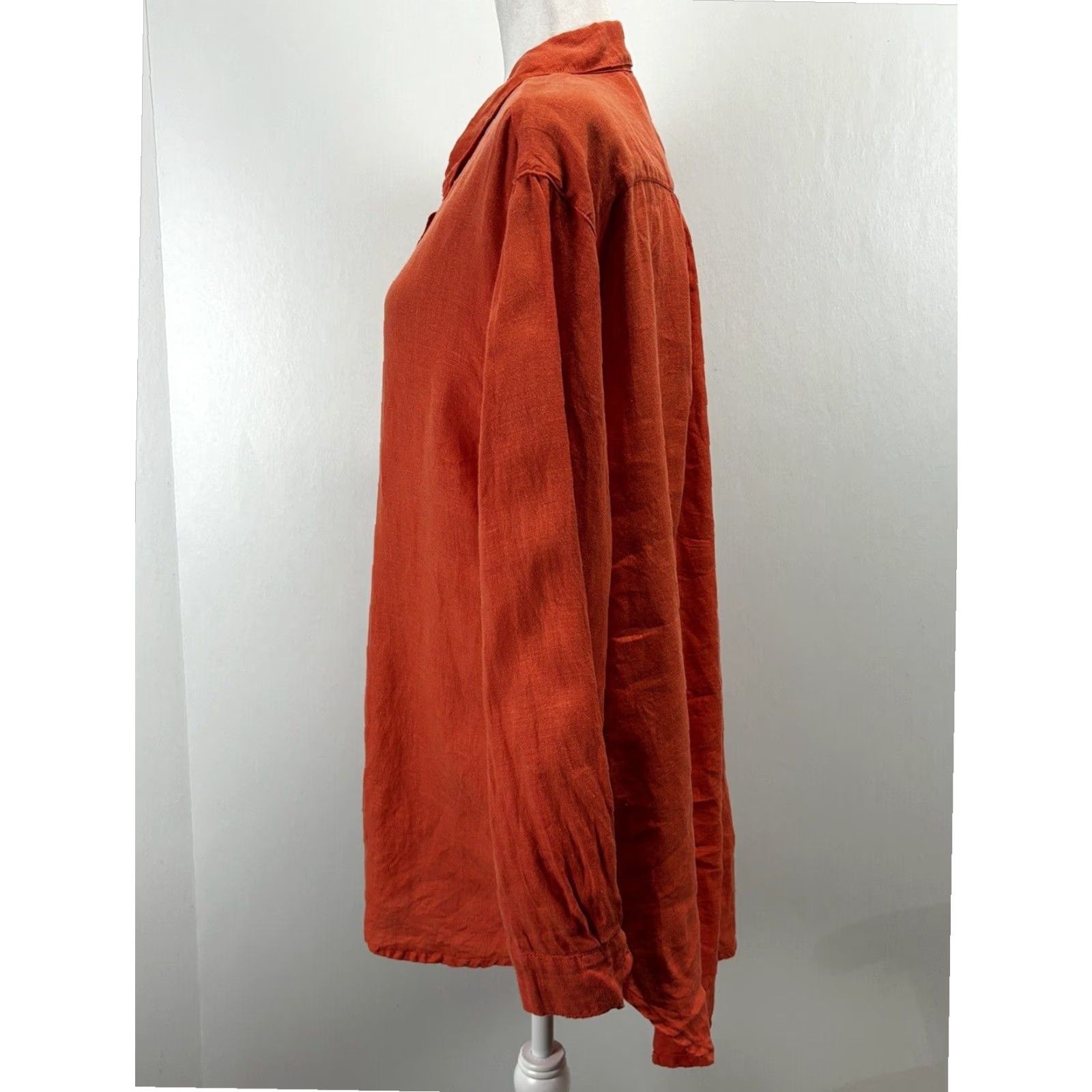 Taos VINTAGE Taos Ready Trading 100% Linen Women's Tunic Top Shirt XL Long Sleeve Collared Orange Pink Button Up Size XL / US 12-14 / IT 48-50 - 2 Thumbnail