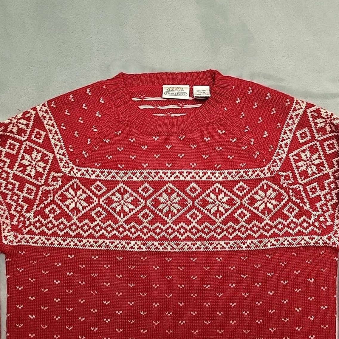 Vintage VINTAGE Club Classics Sweater Mens S Red 100% Wool Fair Isle Birds Eye Retro Crew Neck Knit Wool Mens Size US S / EU 44-46 / 1 - 3 Thumbnail