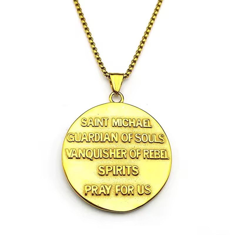 Jewelry Gold Archangel Saint Michael Pendant Chain Necklace Size ONE SIZE - 3 Thumbnail