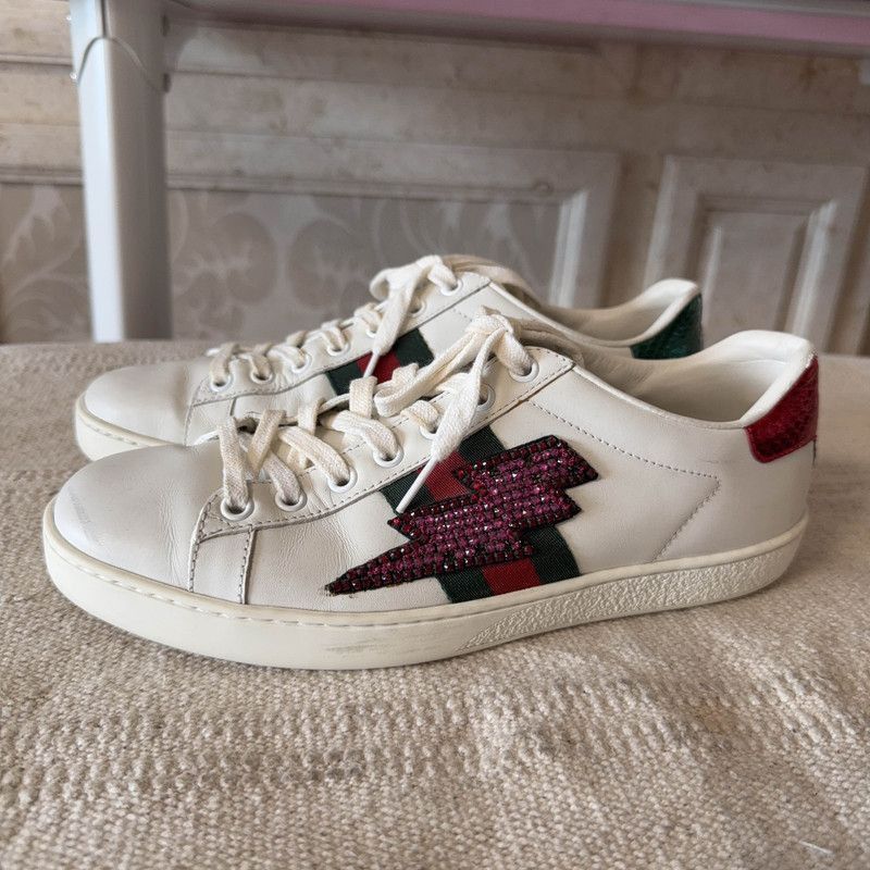 Gucci Gucci Stylish White Leather Sneakers with Red Green - Size US 7.5 / EU 40-41 - 1 Thumbnail