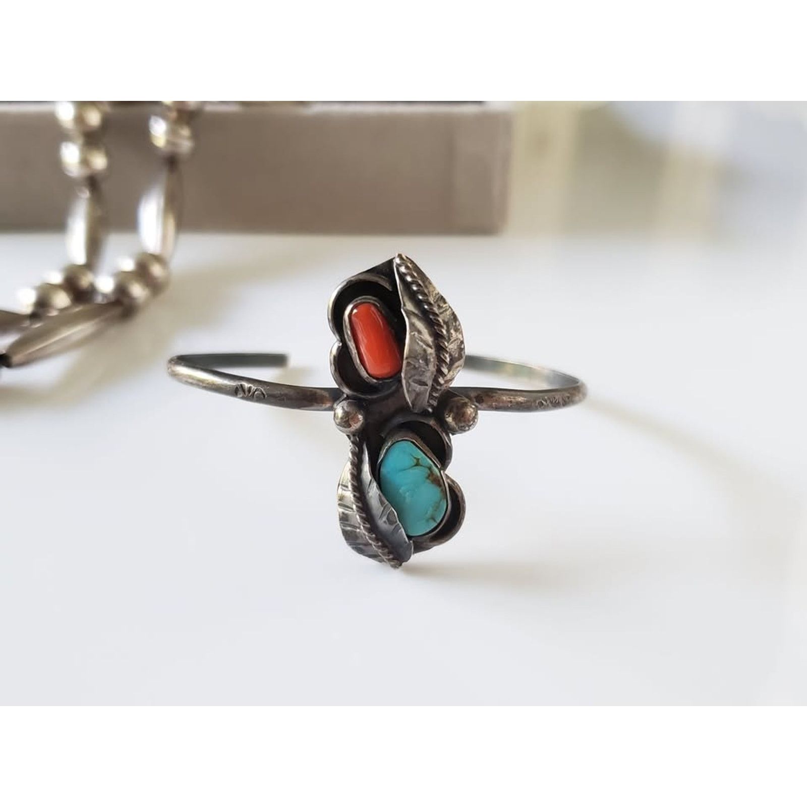 Other Vintage Turquoise and Coral Navajo Sterling Child Bracelet Size ONE SIZE - 6 Thumbnail