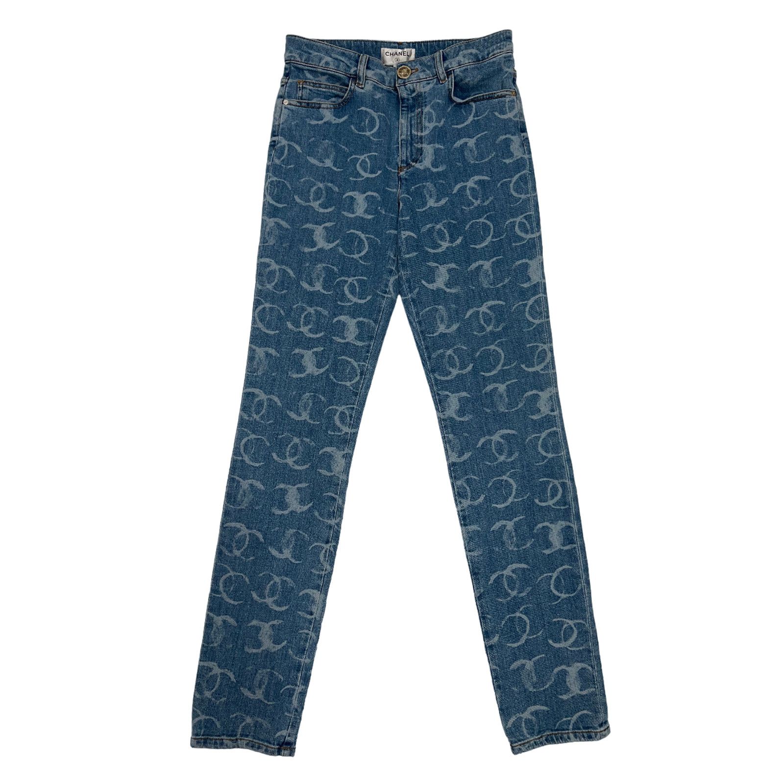 Chanel Chanel Denim White CC Printed Logo Sequin Skinny Jeans 36 Size 26" / US 2 / IT 38 - 5 Thumbnail