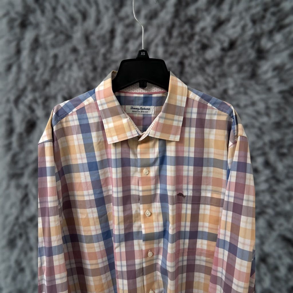 Tommy Bahama Tommy Bahama Sarasota Stretch Shirt Mens XL Pink Plaid Button-Up L/S Colorful, Preppy, Classic, Hawaiian, Dressy, Casual, Workwear Size US XL / EU 56 / 4 - 1 Thumbnail