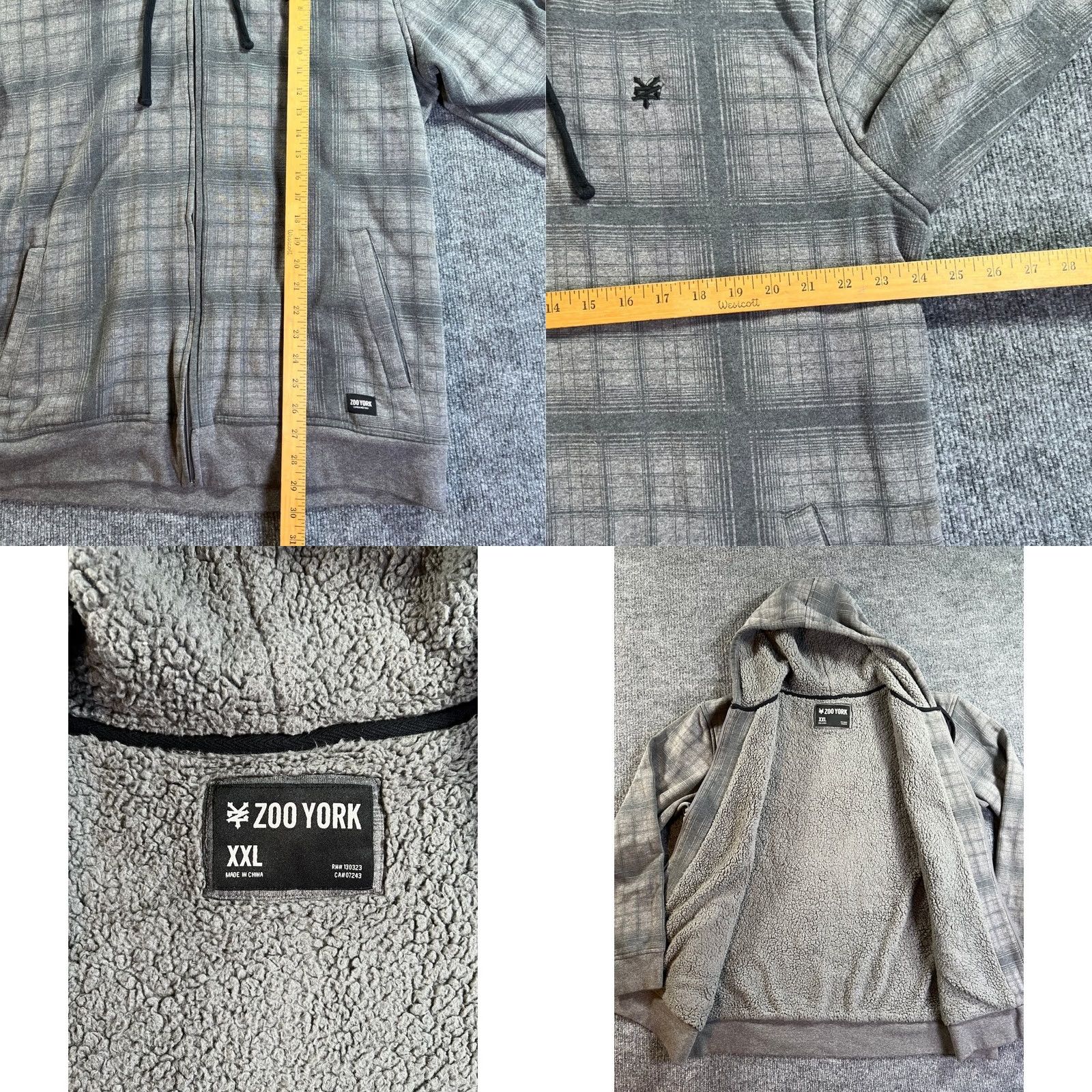 Zoo York Zoo York Hoodie Mens 2XL Gray Plaid Sherpa Lined Full Zip Logo Embroidered Streetwear Skater Size US XXL / EU 58 / 5 - 8 Thumbnail