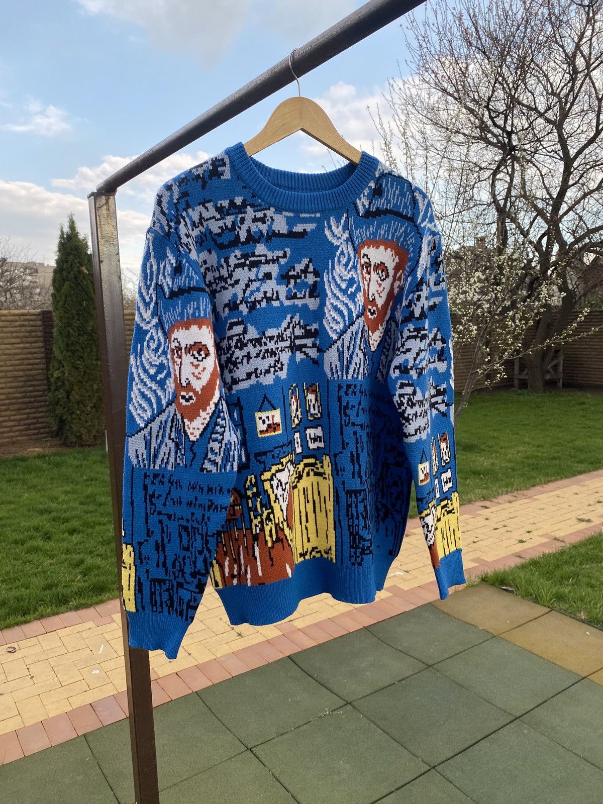 Vintage Van Gogh Art Sweater Blue Graphic Knit Size L Vintage Style Size US L / EU 52-54 / 3 - 1 Thumbnail