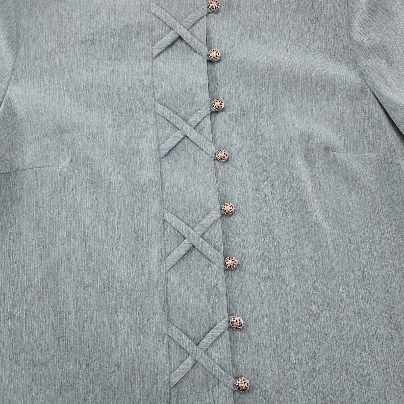 Vintage 1990s Teal Short Sleeve Silver Button Front Blouse Size 16P Size XXL / US 16-18 / IT 52-54 - 4 Thumbnail