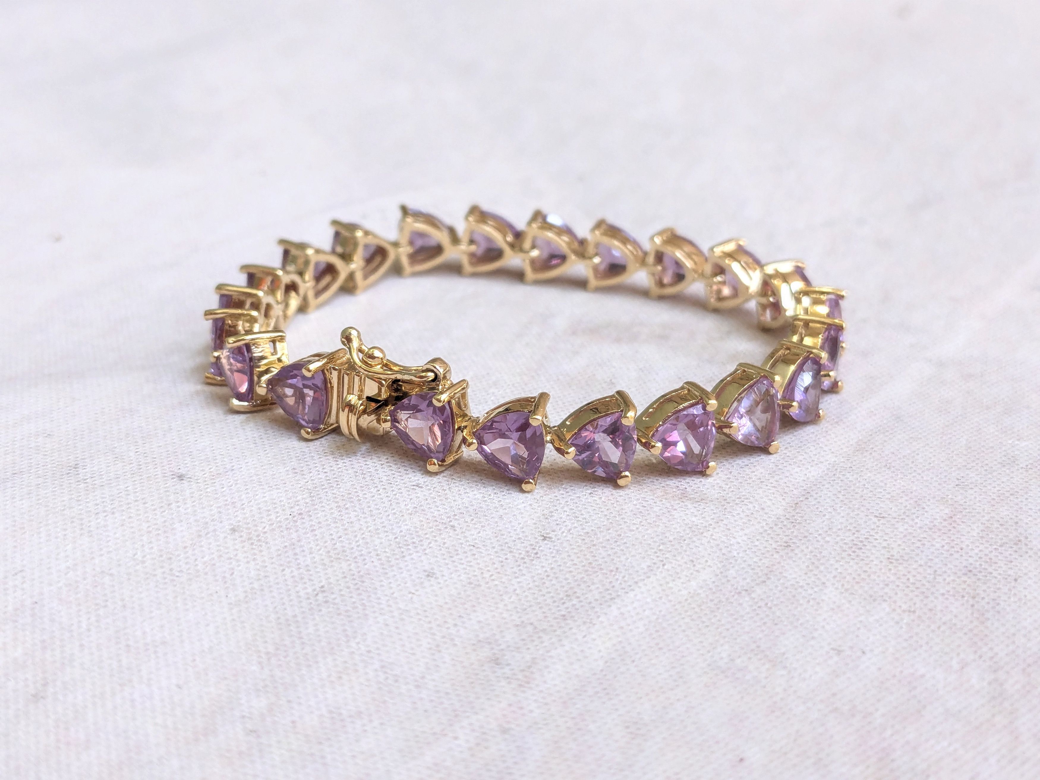 Sterling Silver Sterling Silver Tennis Bracelet Purple Alexandrite Gold 6.5" Size ONE SIZE - 4 Thumbnail