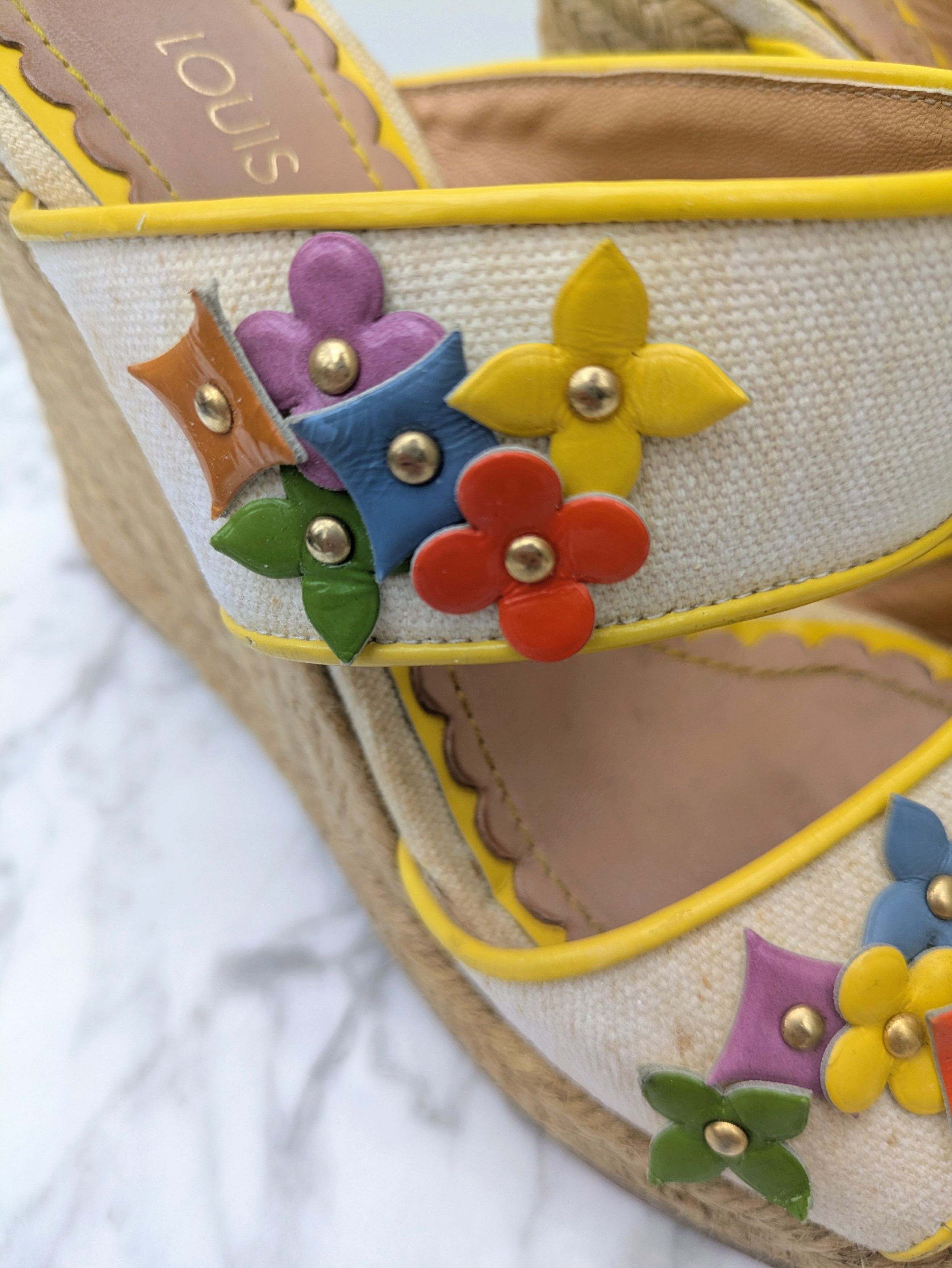 Louis Vuitton Louis Vuitton multicolour flower heeled espadrille sandals Size US 5.5 / IT 35.5 - 3 Thumbnail