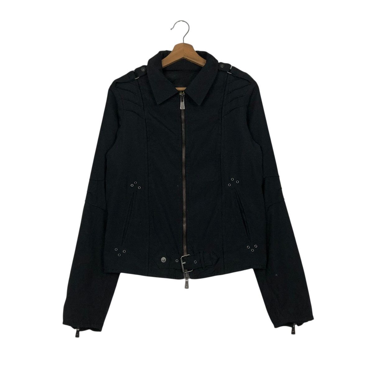 Versace Jeans Couture 🔥RICH BLACK CROPPED BIKER JACKET BONDAGE DESIGN VERSACE Size US M / EU 48-50 / 2 - 3 Thumbnail