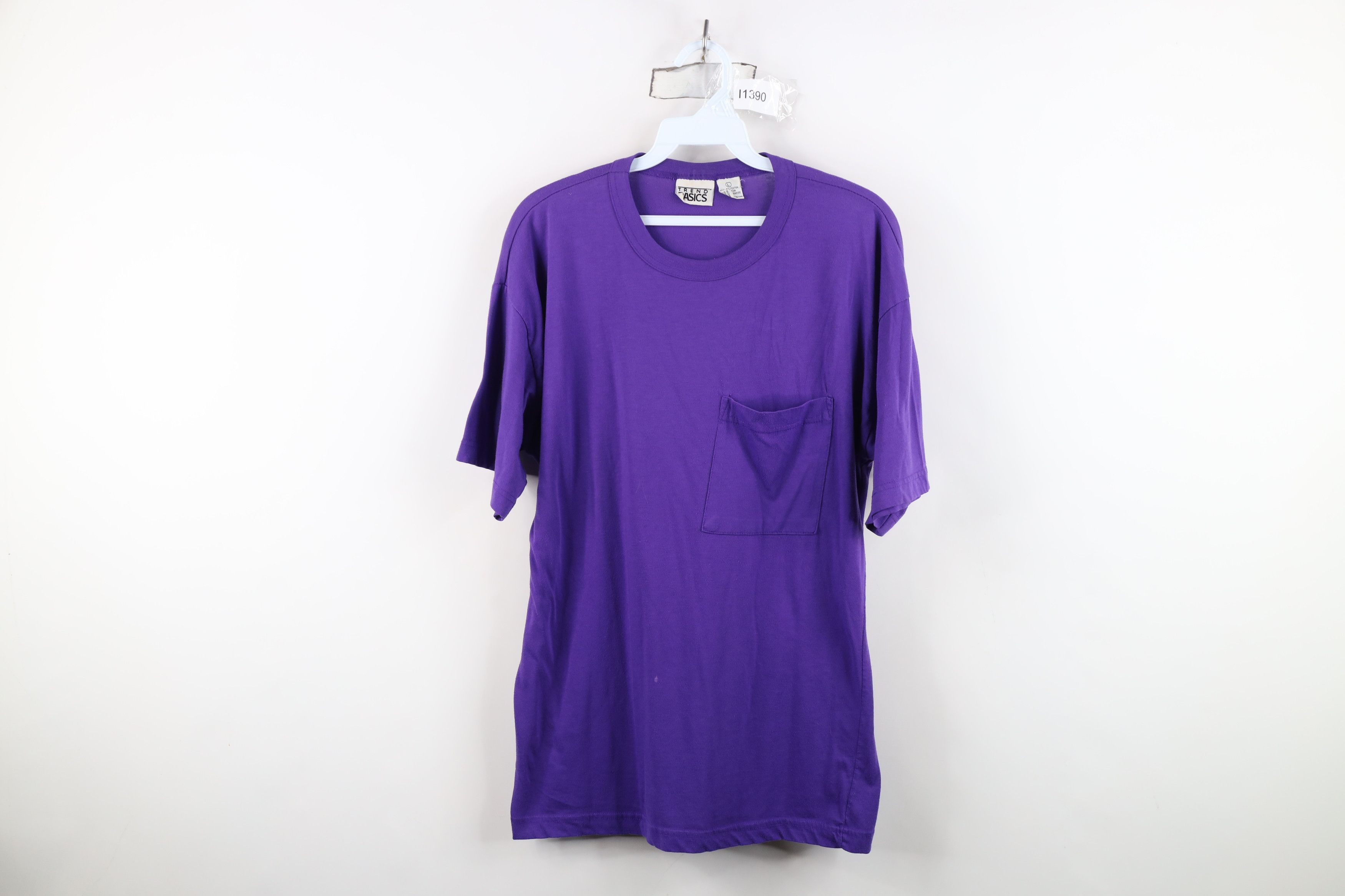 Vintage Vintage 90s Streetwear Blank Knit Pocket T-Shirt Purple Size L / US 10 / IT 46 - 1 Thumbnail