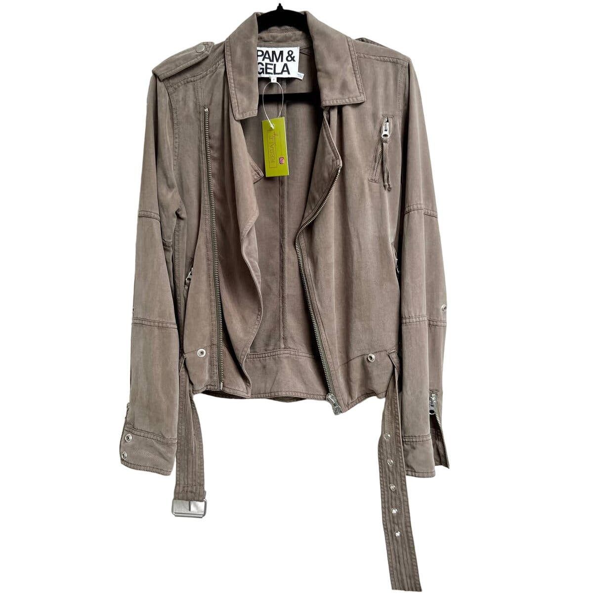image of Pam Gela Pam & Gela Asymmetrical Zip Army Moto Utility Jacket Green in Brown, Women's (Size Small)