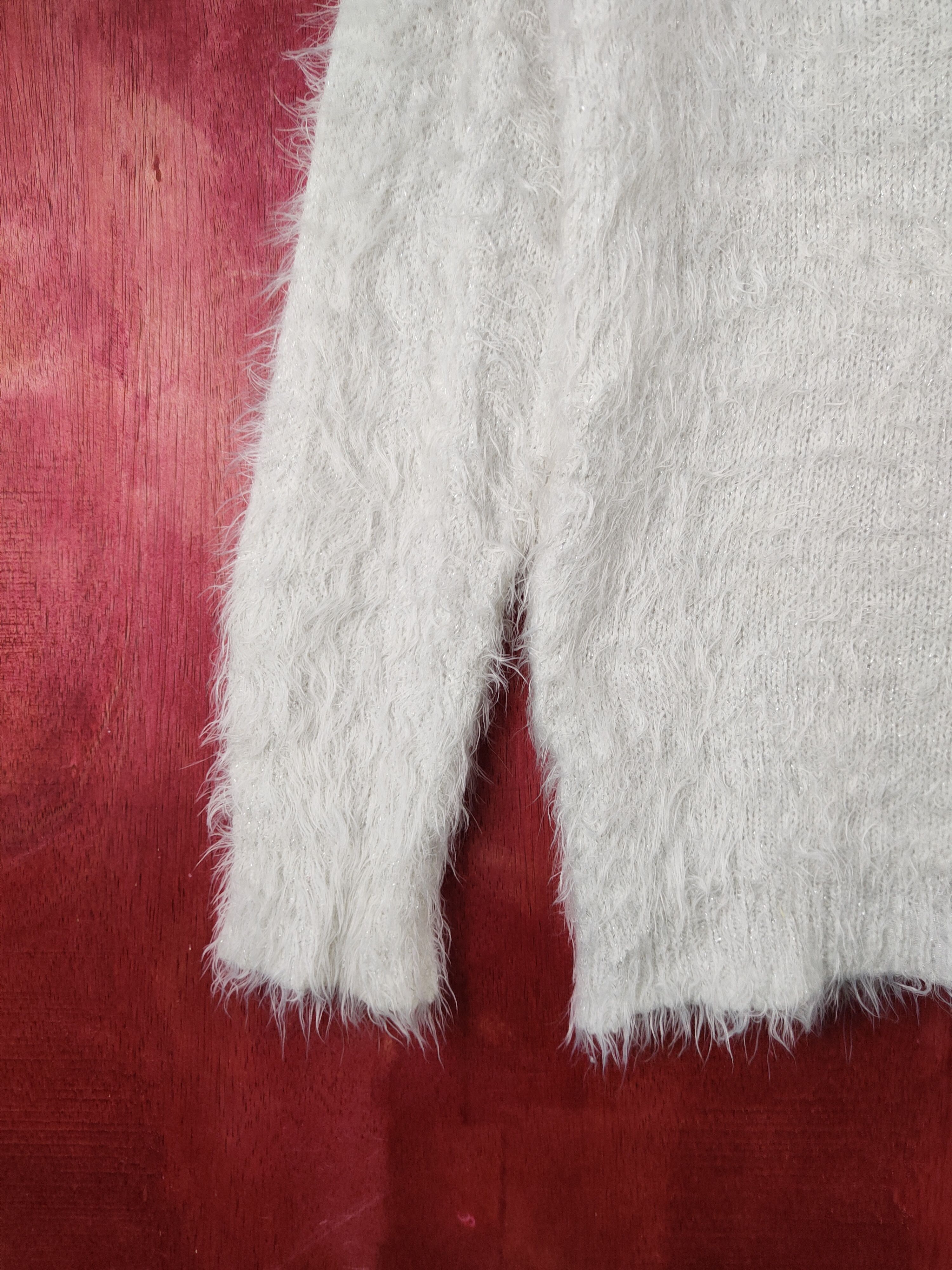 Homespun Knitwear Shoo La Roo White Shag Shaggy Fur Mohair Knitwear #S2109 Size L / US 10 / IT 46 - 4 Thumbnail