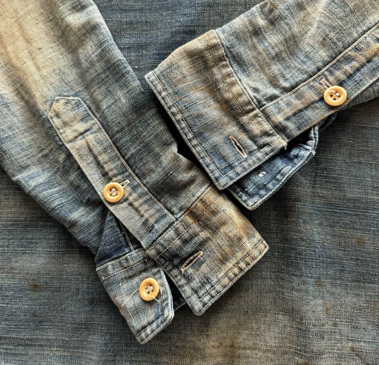 RRL Ralph Lauren Mud-Wash Distressed Denim Shirt Ralph Lauren Double RL K22 Size US S / EU 44-46 / 1 - 4 Thumbnail