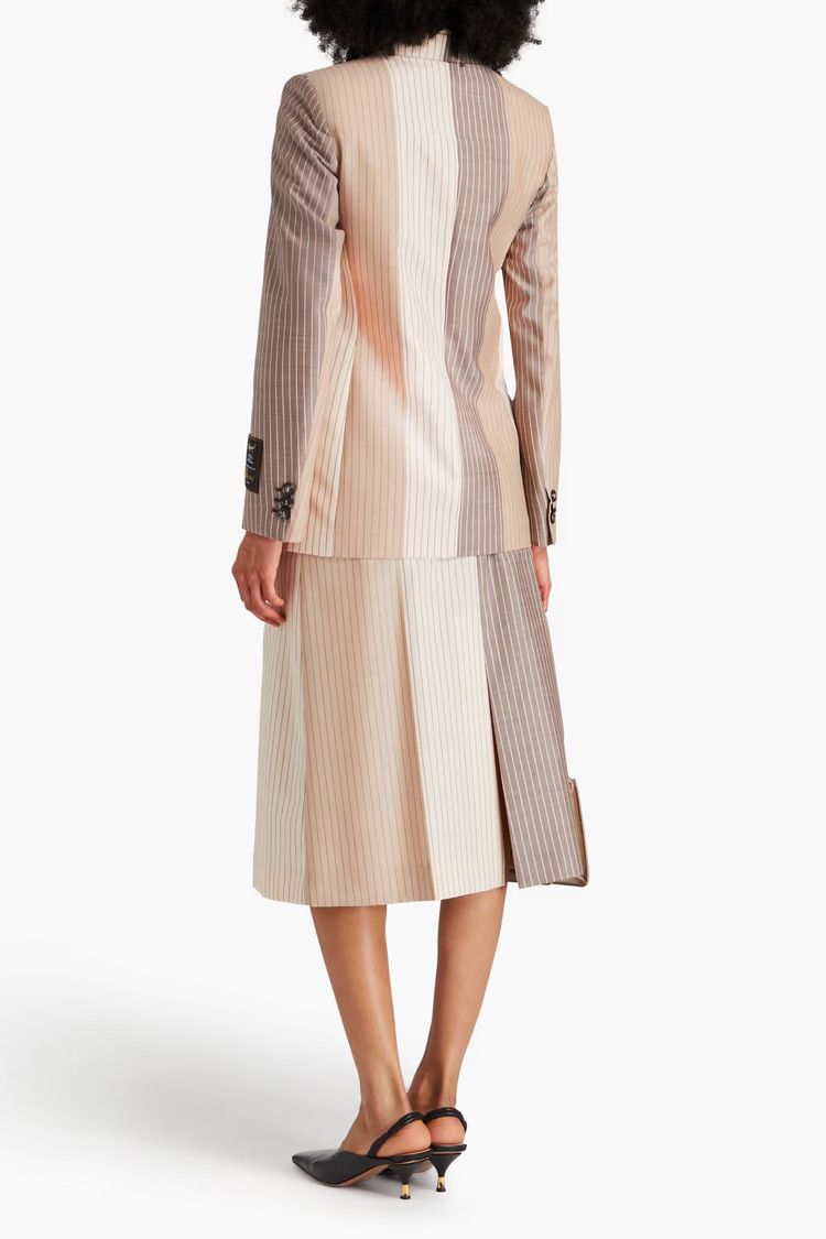 Marni oc11z0525 Color Block Pinstriped Wool Blazer in Mushroom Size M / US 6-8 / IT 42-44 - 3 Thumbnail