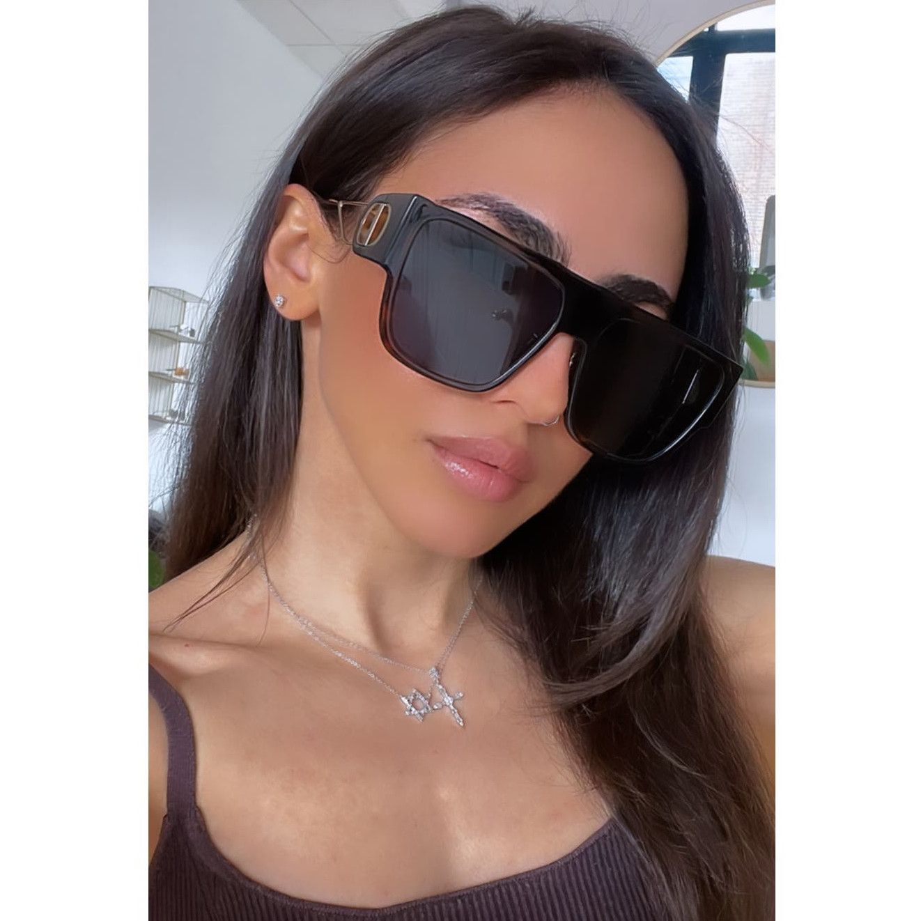 image of New Dior 30Montaigne S3U Havana Brown Flat Top Sunglasses, Men's