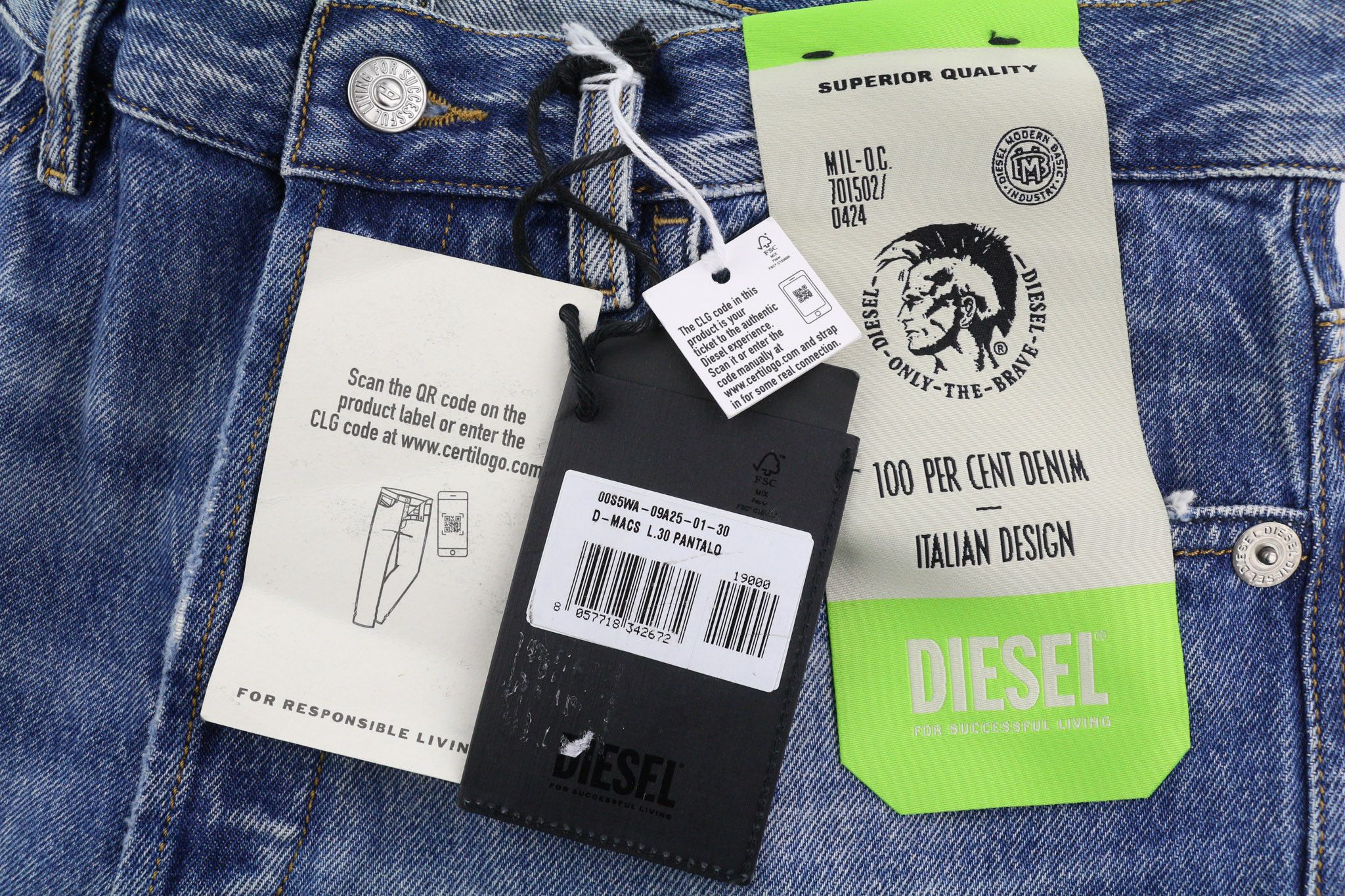Diesel D-MACS 09A25 W30/L30 Straight Washed Denim 40450 Size US 30 / EU 46 - 8 Thumbnail