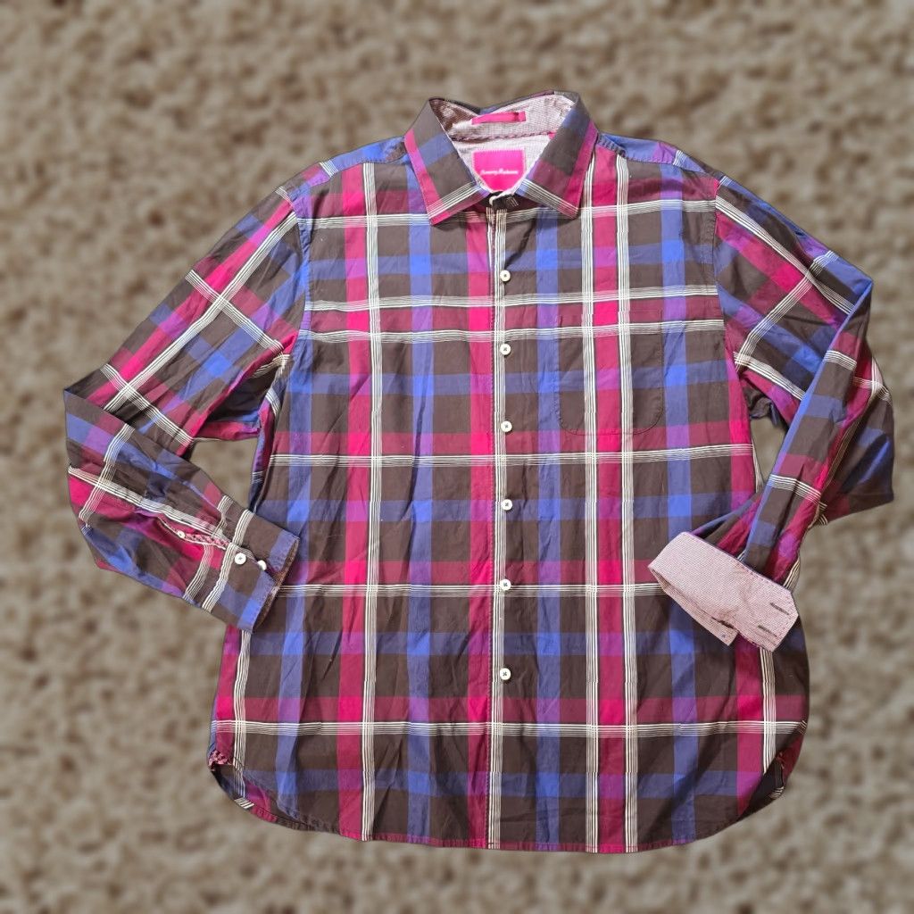 Tommy Bahama Tommy Bahama Shirt Mens XL Pink Brown Plaid Button Long Sleeve Casual Career Shirt Size US XL / EU 56 / 4 - 1 Thumbnail