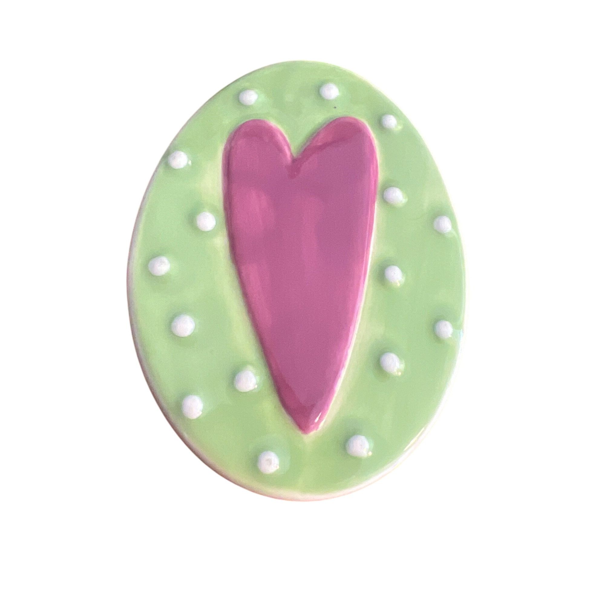 Other Vintage Porcelain Ceramic Pin Brooch Oval Green Mauve Heart Size ONE SIZE - 1 Thumbnail