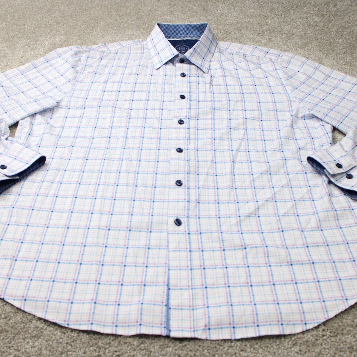 Vintage Construct Shirt Mens XL White/Blue Slim Fit Button-Up Wrinkle Free No Iron L/S Check 90s Casual Formal Workwear Mens Size US XL / EU 56 / 4 - 3 Thumbnail